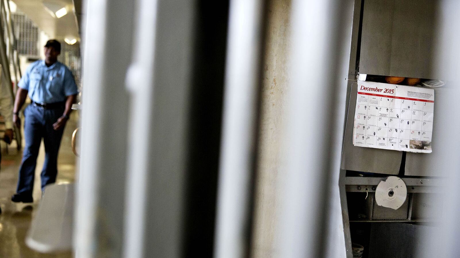 A calendar hangs inside a prisoner’s cell on death row at the Georgia Diagnostic and Classification Prison, Dec. 1, 2015, in Jackson, Ga. Death row inmate Keith “Bo” Tharpe, whose execution was halted in September 2017 by the U.S. Supreme Court after his lawyers argued his sentence was tainted by a juror’s racial bias, died of natural causes Friday, Jan. 24, 2020, at the prison.