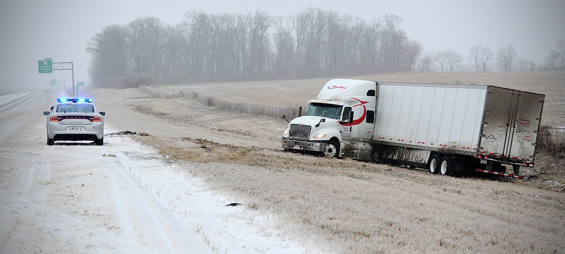 Slick roads in Clark County causing slideoffs on I-70