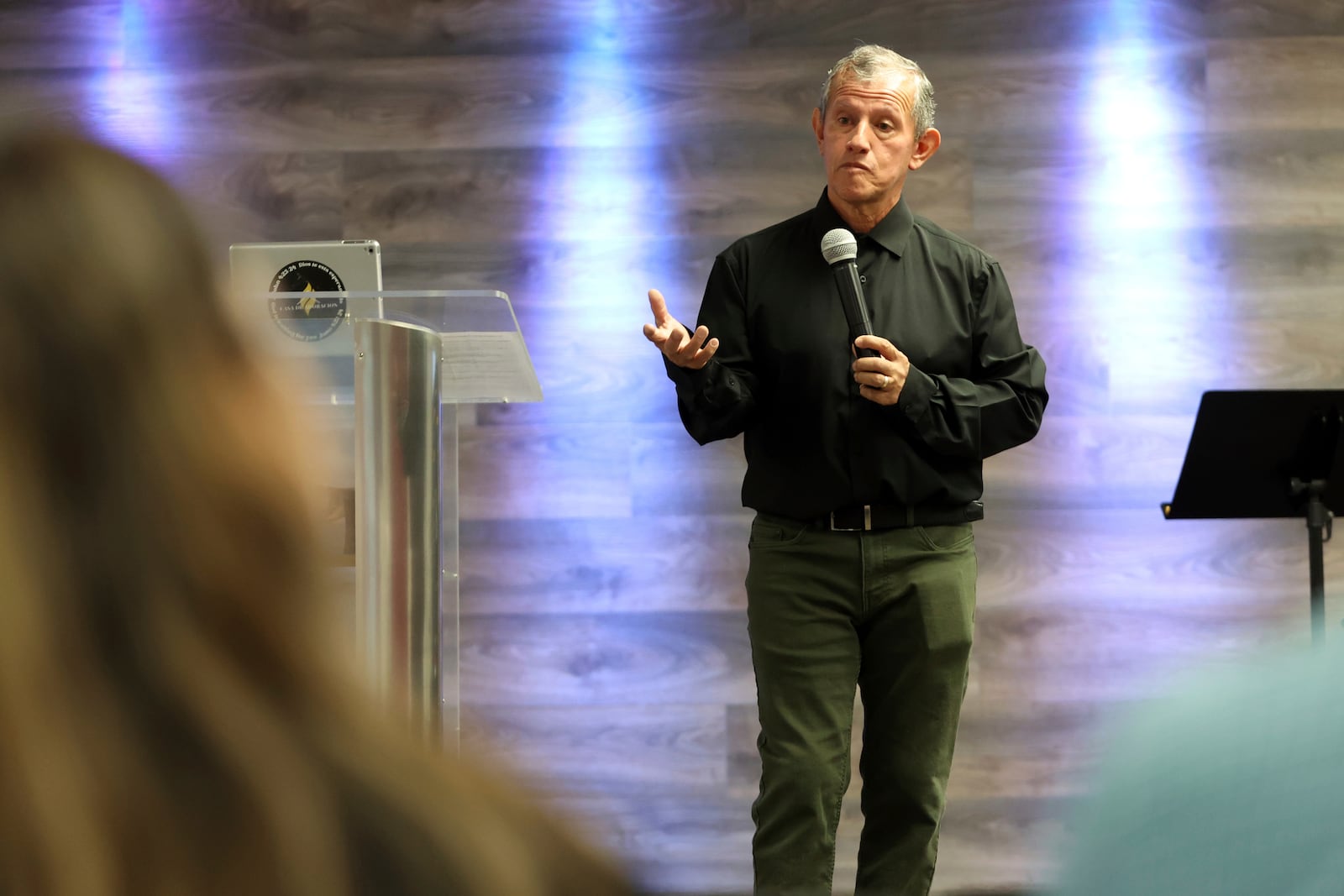 Pastor Arturo Laguna speaks during services at Casa de Adoracion, Sunday, Oct. 27, 2024 in Phoenix. (AP Photo/Chris Coduto)