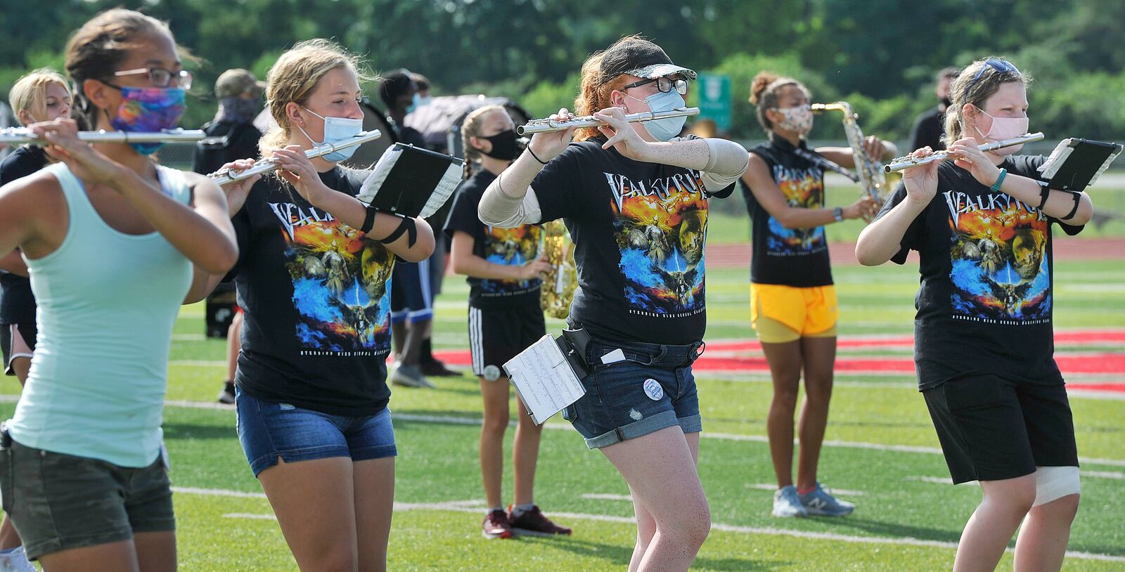 The Stebbins High School marching Band took to the field  for the last day of band camp in July 2020. All the band members and staff all practiced social distancing and wore mask for the entire week. MARSHALL GORBY/STAFF