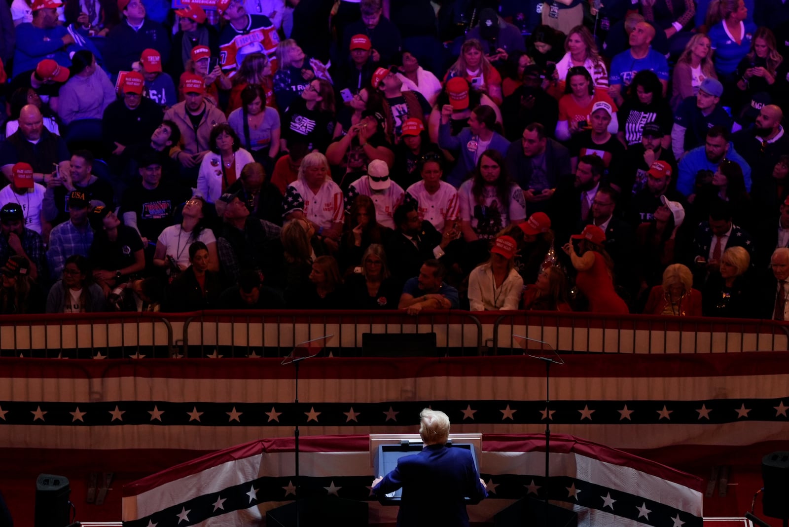 Republican presidential nominee former President Donald Trump speaks during a campaign rally at Madison Square Garden, Sunday, Oct. 27, 2024, in New York. (AP Photo/Julia Demaree Nikhinson)