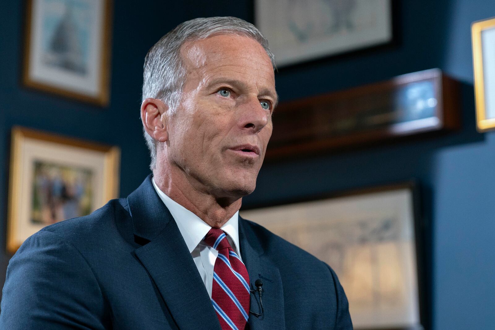 Senate Minority Whip John Thune, R-S.D., speaks during an interview with The Associated Press at the Capitol in Washington, Wednesday, Sept. 11, 2024. (AP Photo/Jose Luis Magana)