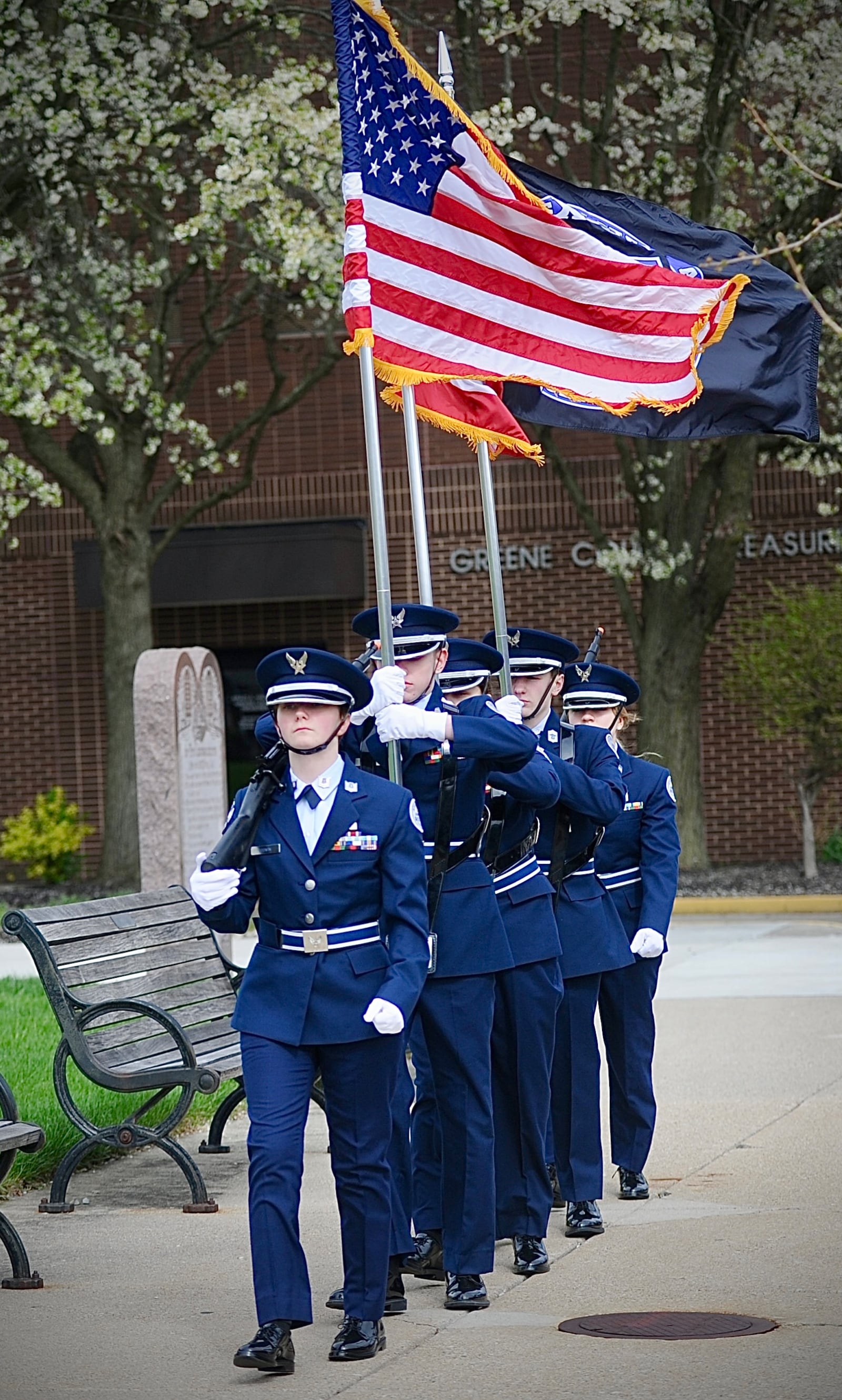 Xenia High School JROTC did the presentation of colors April 3, 2024, during the commemorative ceremony "50 Years Later: Remembering the Xenia Tornado." The event was held on Main Street in downtown Xenia. MARSHALL GORBY\STAFF