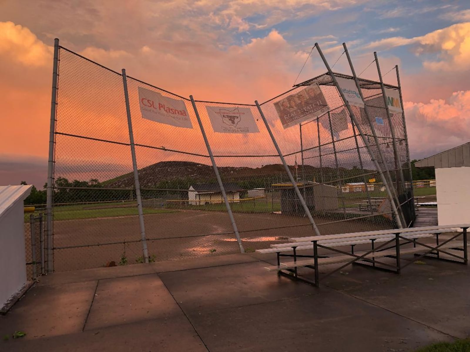 The backstop at Prosser Field on Mechanicsburg Road in Springfield was among the damage during  a storm in Springfield on Wednesday evening. The field's concession stand was completely demolished and a maintenance shed damaged.