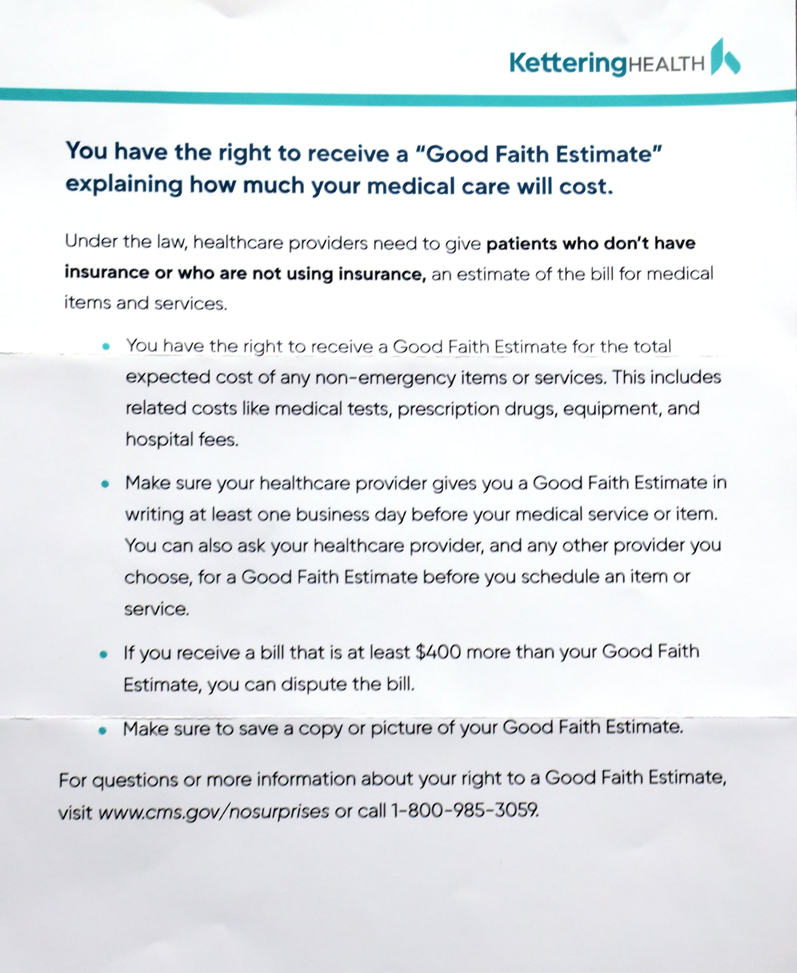 In addition to online price lists, Kettering Health provides patients in some situations with a Good Faith Estimate form. BILL LACKEY/STAFF