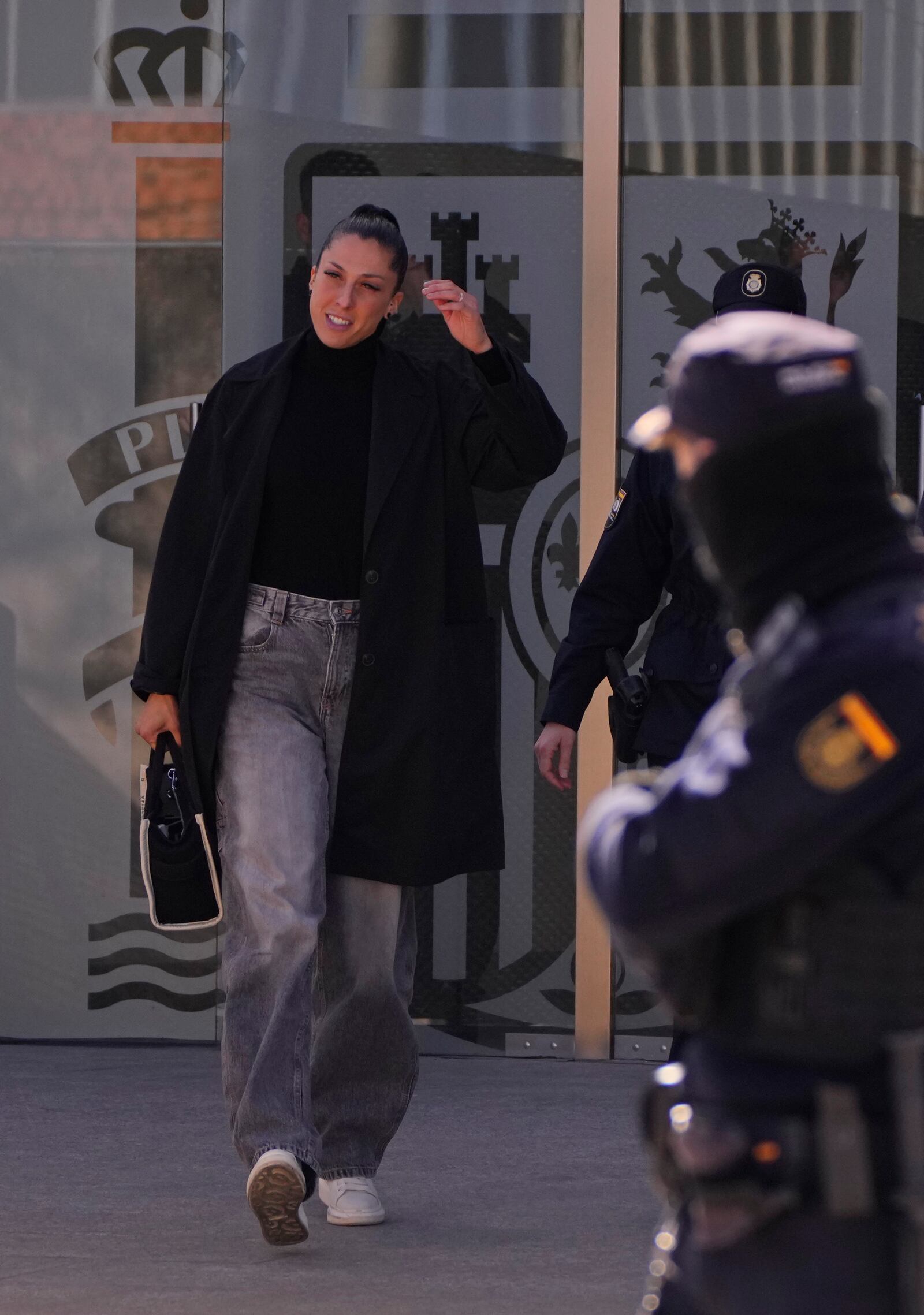 Soccer player Jenni Hermoso leaves after testifying at a court on the outskirts of Madrid, Spain, Monday Feb. 3, 2025 during the trial of former president of Spain's soccer federation Luis Rubiales for his unsolicited kiss on her. (AP Photo/Manu Fernandez)