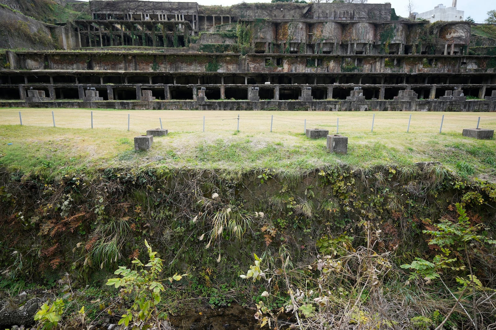 One of the industrial heritages Kitazawa Flotation Plant, a processing gold ore plant, is seen in Sado, Niigata prefecture, Japan Sunday, Nov. 24, 2024. (AP Photo/Eugene Hoshiko)