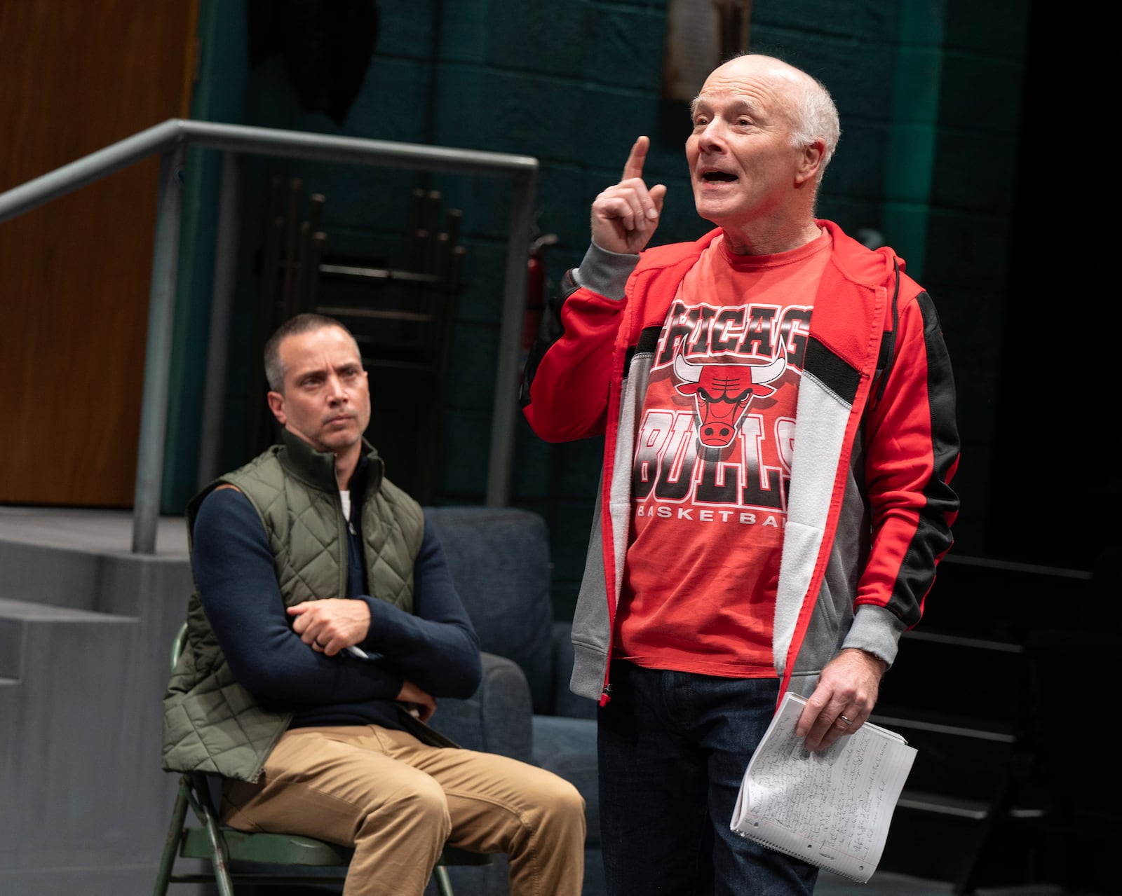 Gregg Mozgala, left, and Dan Butler appear on stage during a performance of the off-Broadway play “Another Shot," in New York on Oct. 13, 2024. (Joan Marcus via AP)