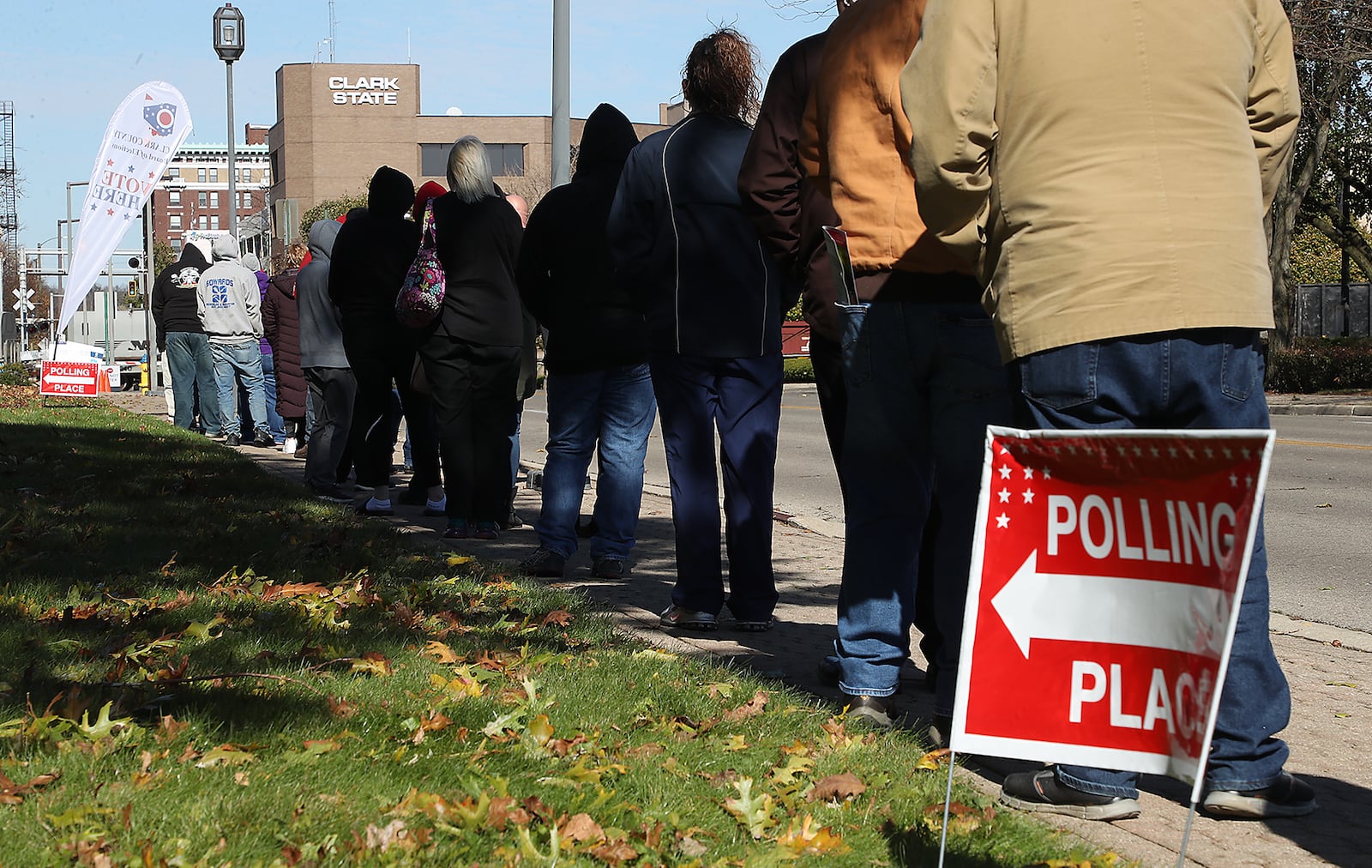 Clark County Voters line up outside the Clark County Performing Arts Center for their last chance to vote early Monday. BILL LACKEY/STAFF