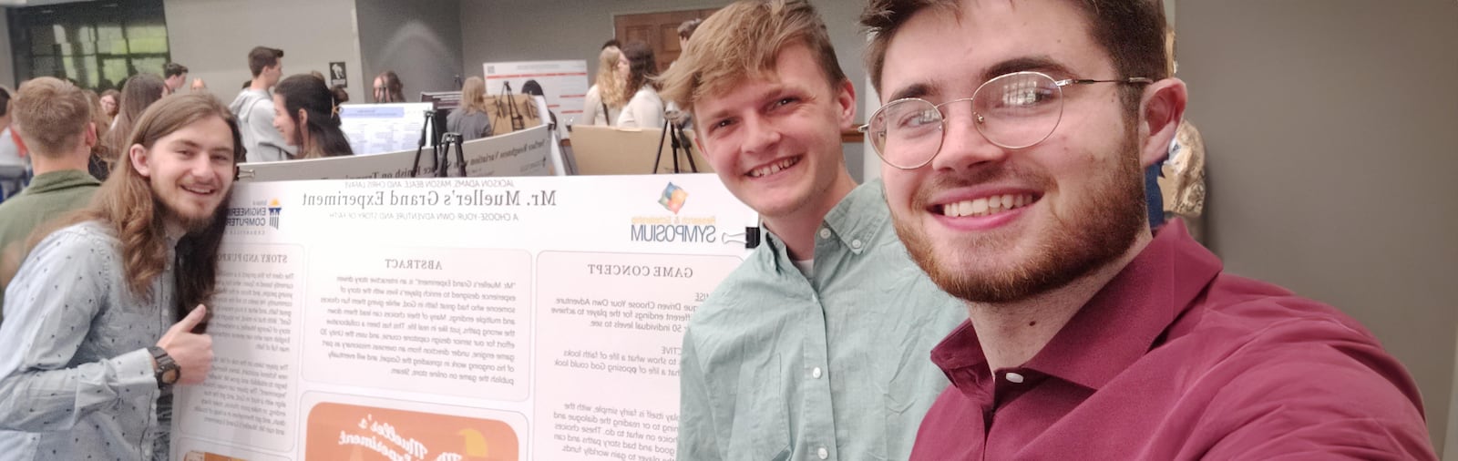 Cedarville University students who were the creative team for “Mr. Mueller’s Grand Experiment,” Chris LaFave, Jackson Adams and Mason Beale. Contributed