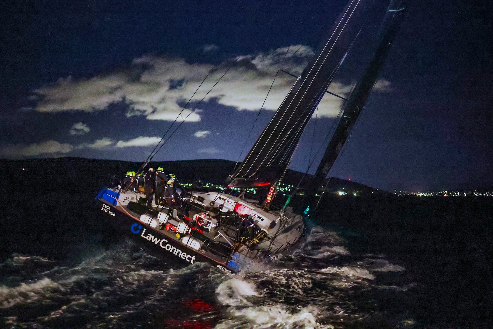 Law Connect sails down the Derwent River to win line honours in the Sydney to Hobart yacht race in Hobart, Australia, Saturday, Dec. 28, 2024. (Salty Dingo via AP)