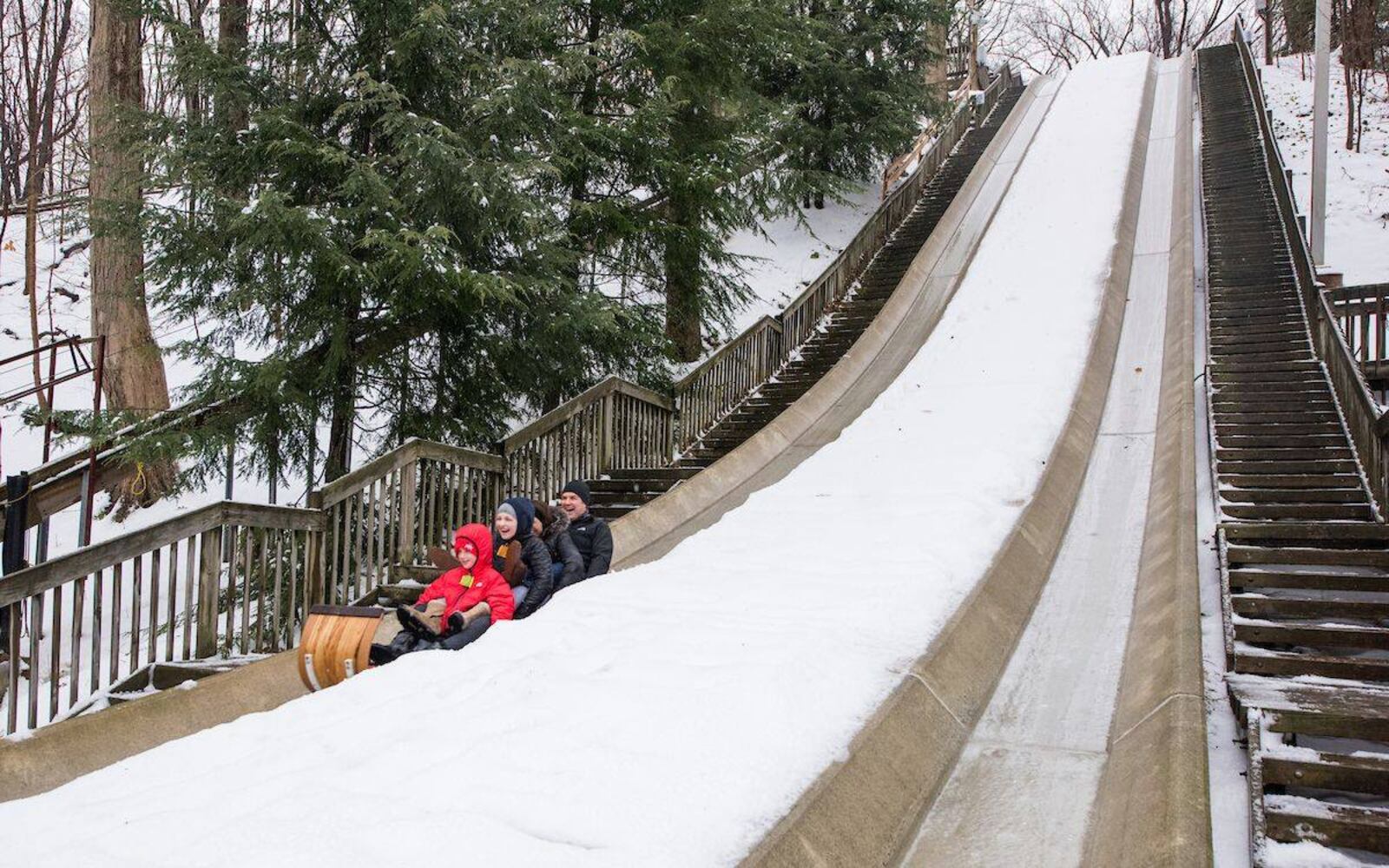 The chalet at Mill Stream Run Reservation in Strongsville will be offering guests a chance to toboggan down the tallest and fastest ice chutes in the state.