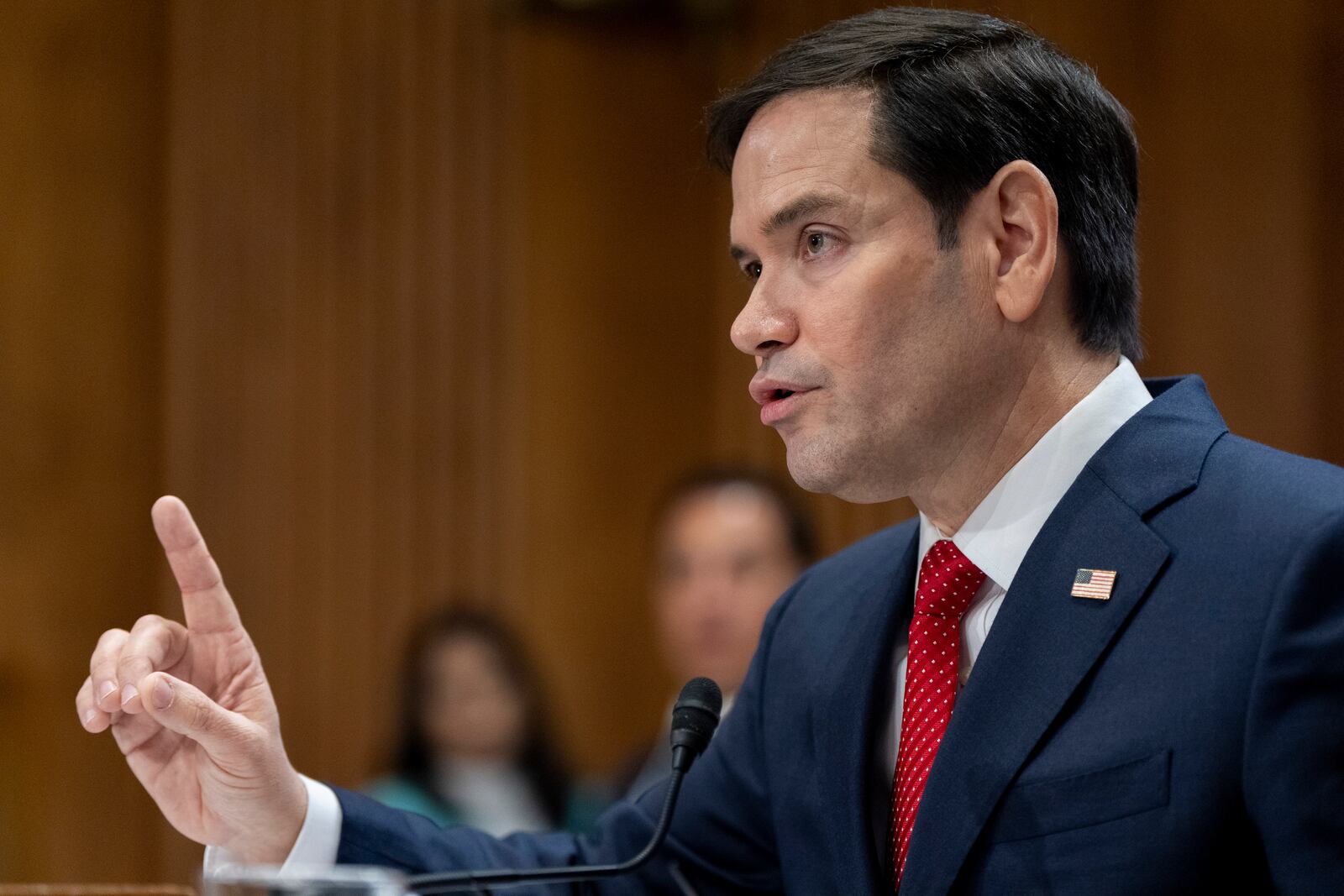 Sen. Marco Rubio, R-Fla., President-elect Donald Trump's choice to be Secretary of State, appears before the Senate Foreign Relations Committee for his confirmation hearing, at the Capitol in Washington, Wednesday, Jan. 15, 2025. (AP Photo/Alex Brandon)