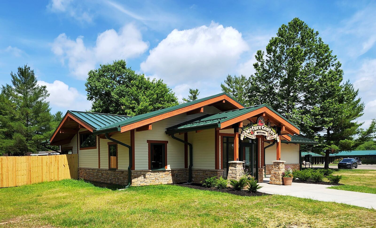 Construction was completed in 2022 on the new nature center at Hueston Woods State Park. The new building features interactive displays, aquariums with fish and reptiles, a pollinator habitat and more. NICK GRAHAM/STAFF