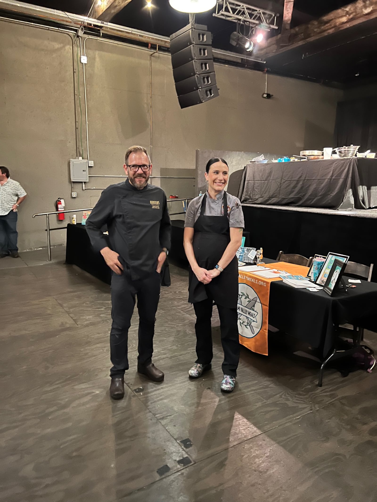 Katy Evans, Executive Chef of Coldwater Cafe and Chef David Drapes of Bernstein's Fine Catering were finalists in the Diced Dayton Chef;s Challenge at the Brightside Music Venue. ALEXIS LARSEN/CONTRIBUTED