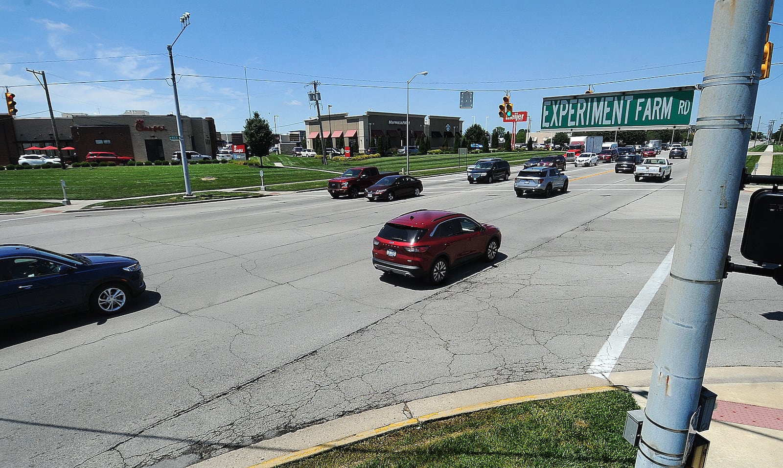 The intersection of West Main Street (Ohio 41) and Experiment Farm Road/Stanfield Road in Troy is being considered for a roundabout in the future. MARSHALL GORBY\STAFF 