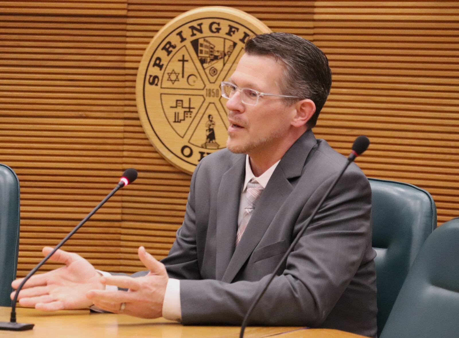 Clark County commissioner candidate and senior construction inspector Matt Quesenberry speaks at a primary debate held by Leadership Clark County Monday, Feb. 12, 2024. JESSICA OROZCO/STAFF