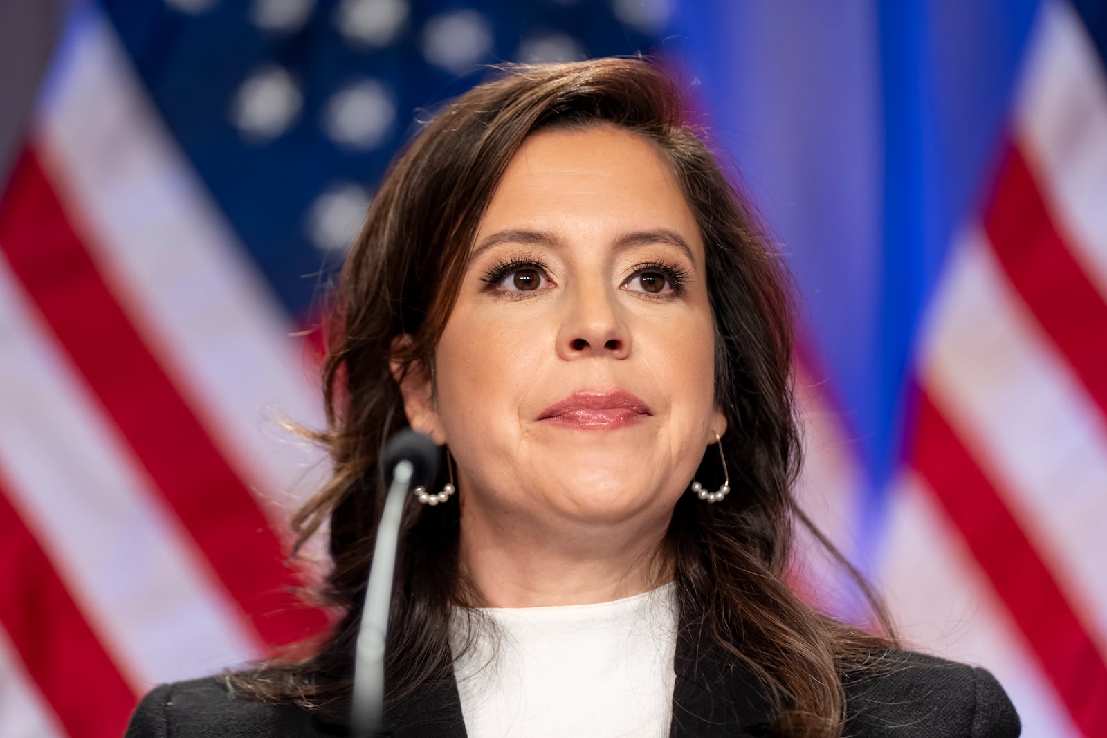 Rep. Elise Stefanik, R-N.Y., is seated before President-elect Donald Trump arrives at a meeting of the House GOP conference, Wednesday, Nov. 13, 2024, in Washington. (AP Photo/Alex Brandon)