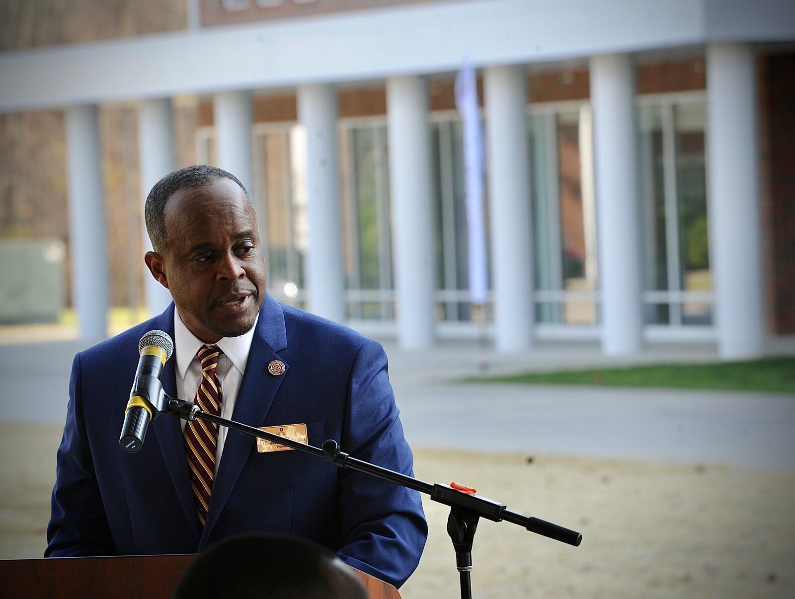 Central State University President Jack Thomas welcomes guess to the honors residence hall ribbon cutting ceremony Friday, November 4, 2022. MARSHALL GORBY \STAFF