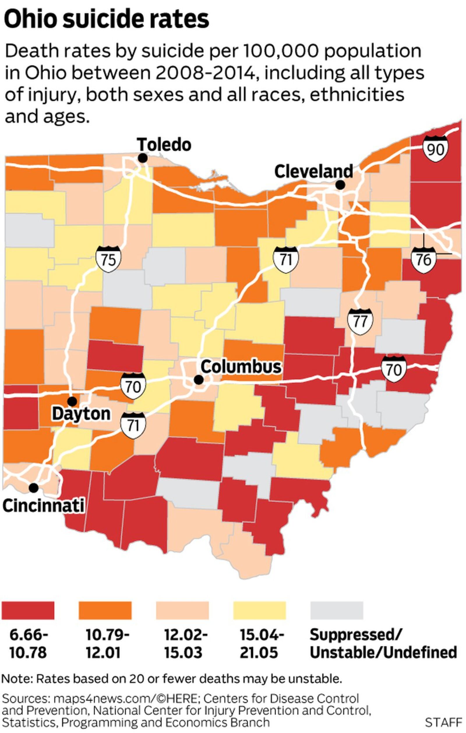 Death rates per 100,000 population 2008-2014