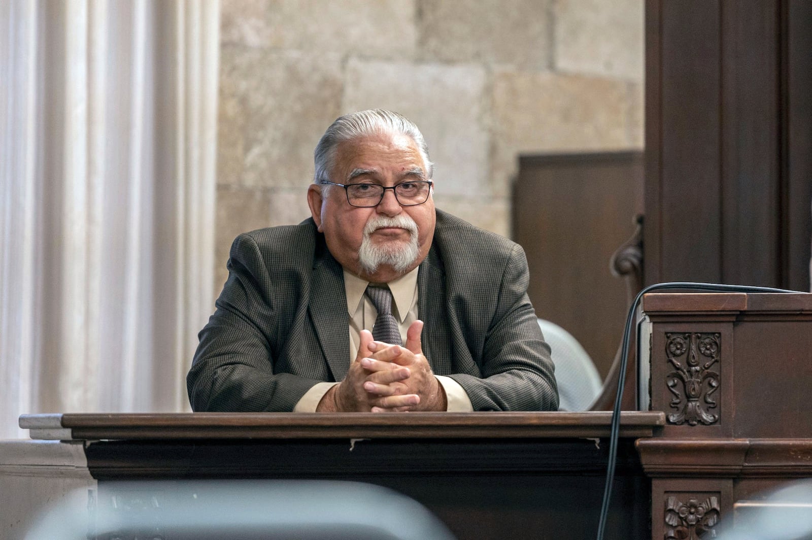 FILE - Former Kansas City, Kansas, police detective Roger Golubski testifies, Oct. 24, 2022, at the Wyandotte County courthouse in Kansas City, Kan. (Emily Curiel/The Kansas City Star via AP)