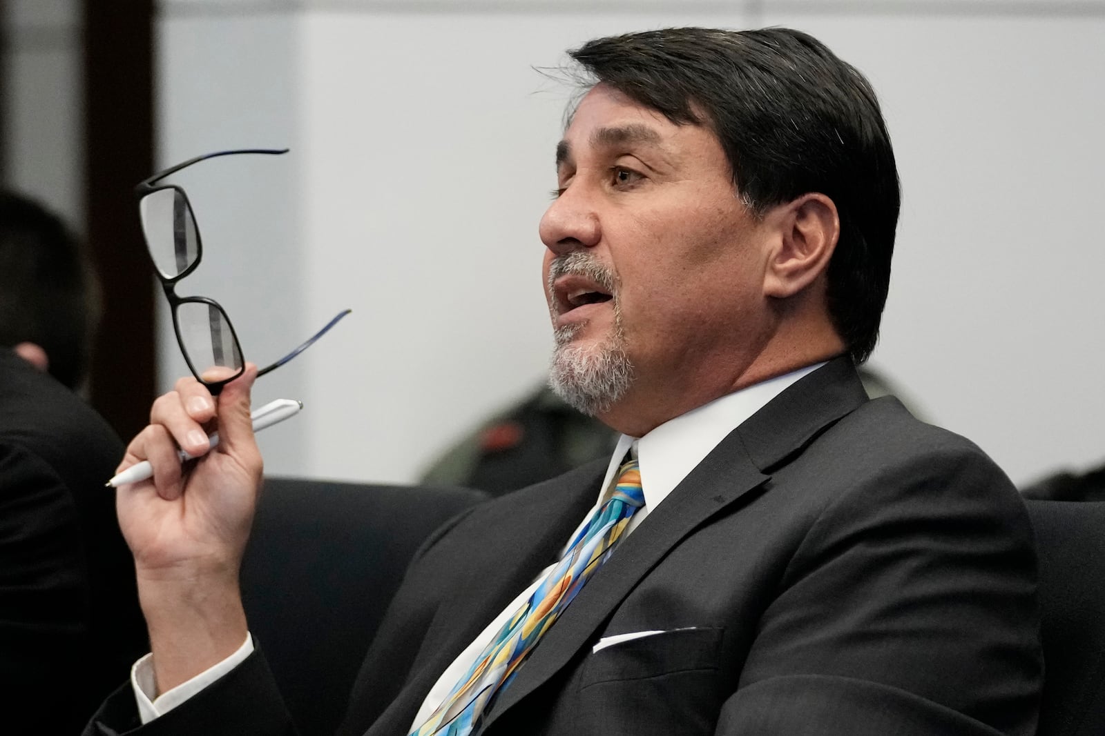 Robert E. Crimo III's attorney Gregory Ticsay speaks to Judge Victoria A. Rossetti during the hearing on motions at the Lake County Courthouse in Waukegan, Ill., Thursday, Nov. 14, 2024. (AP Photo/Nam Y. Huh, Pool)