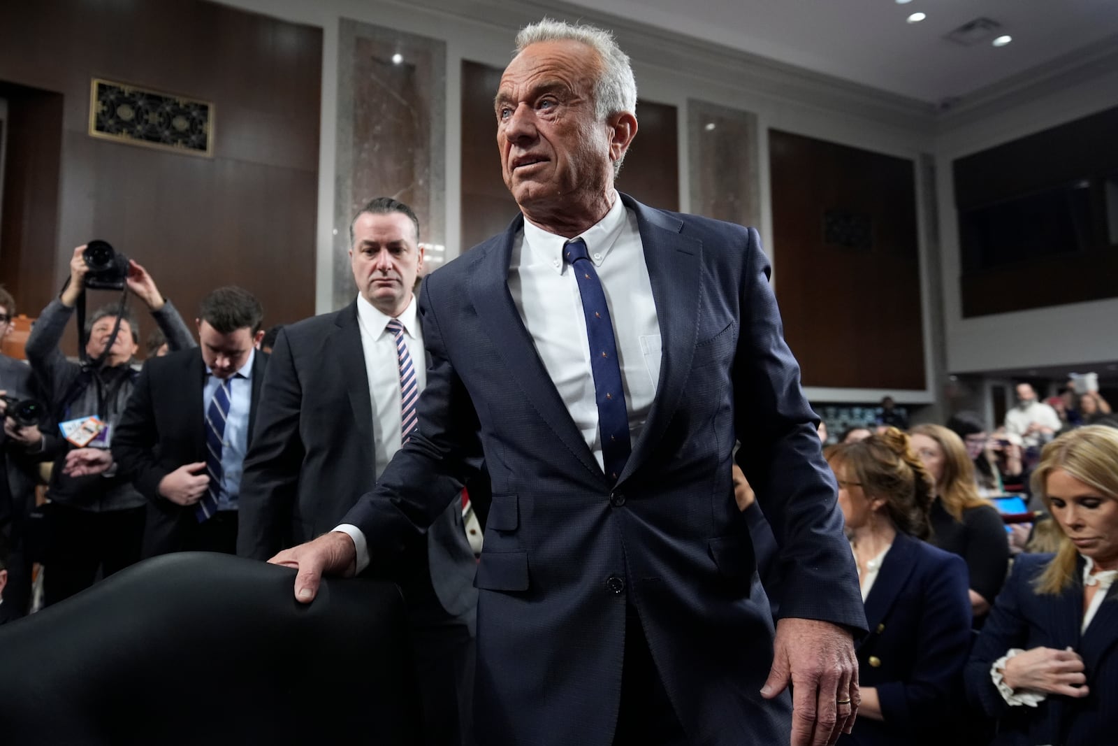 Robert F. Kennedy Jr., President Donald Trump's choice to be Secretary of Health and Human Services, appears before the Senate Finance Committee for his confirmation hearing at the Capitol in Washington, Wednesday, Jan. 29, 2025. (AP Photo/J. Scott Applewhite)