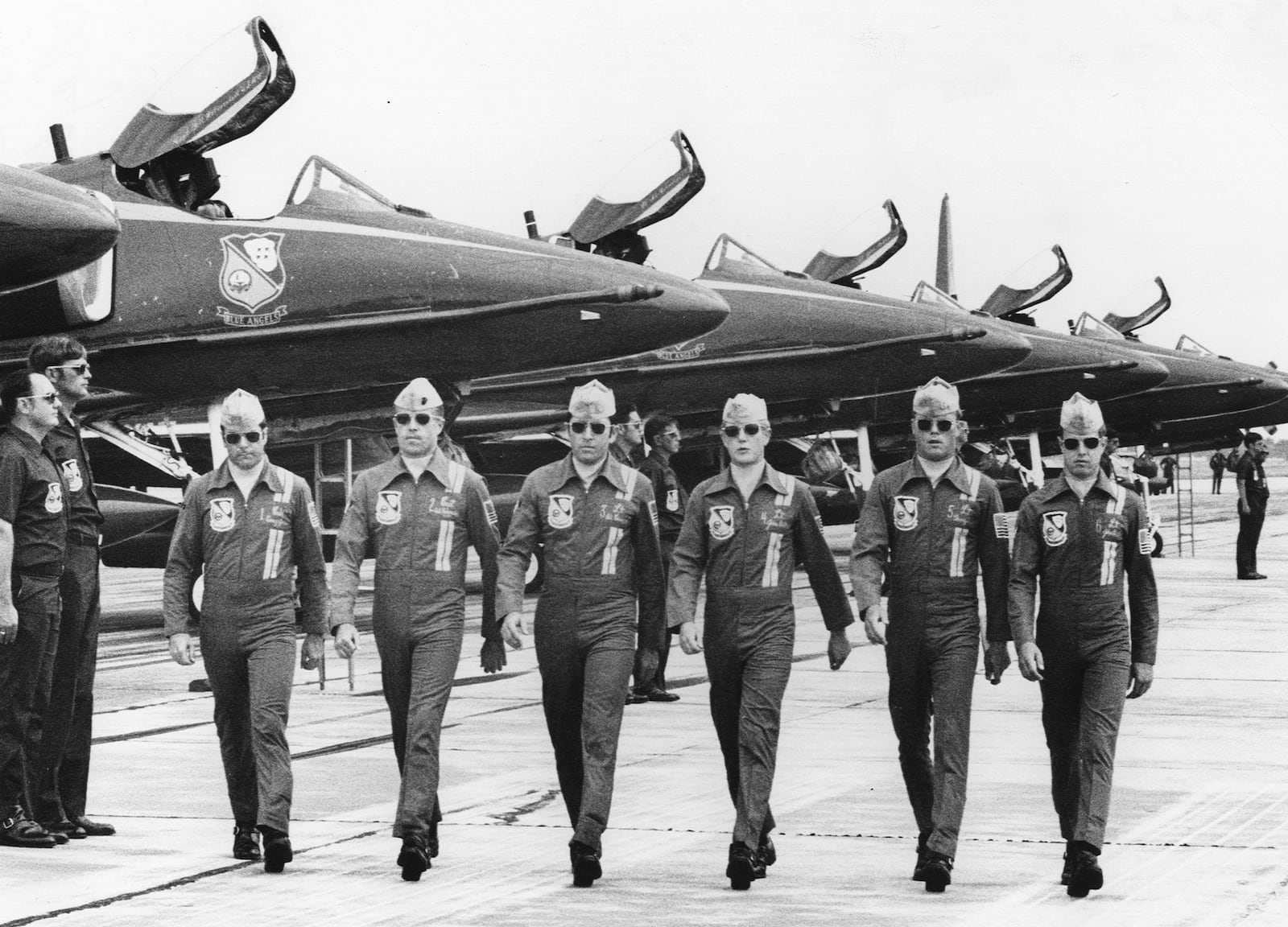 Blue Angels pilots leave their planes after landing at the airport for the Dayton Air Show in 1976. DAYTON DAILY NEWS ARCHIVES