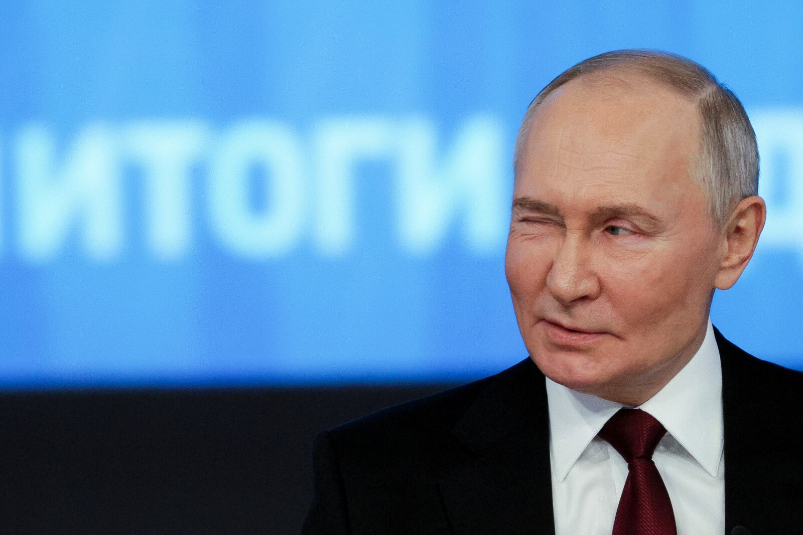 Russian President Vladimir Putin speaks during his annual news conference and call-in show at Gostinny Dvor in Moscow, Russia, Thursday, Dec. 19, 2024. (Gavriil Grigorov, Sputnik, Kremlin Pool Photo via AP)