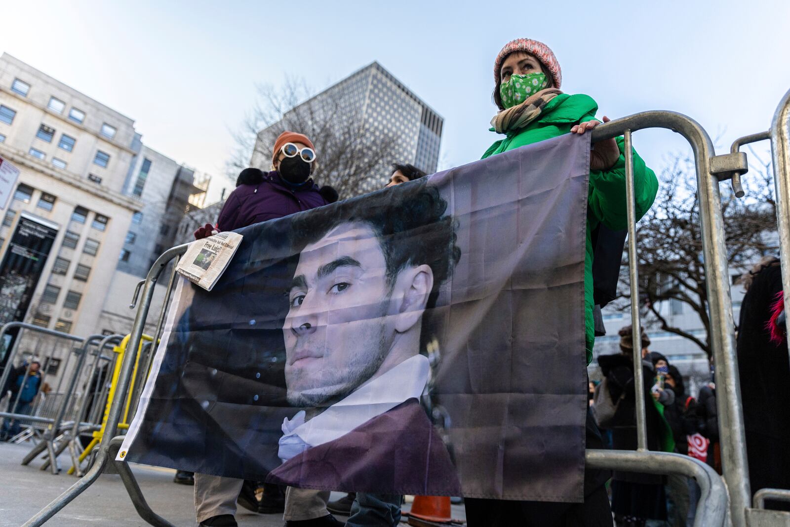 Luigi Mangione supporters stand outside the Supreme Court on Friday, Feb. 21, 2025 in New York. (AP Photo/Stefan Jeremiah)