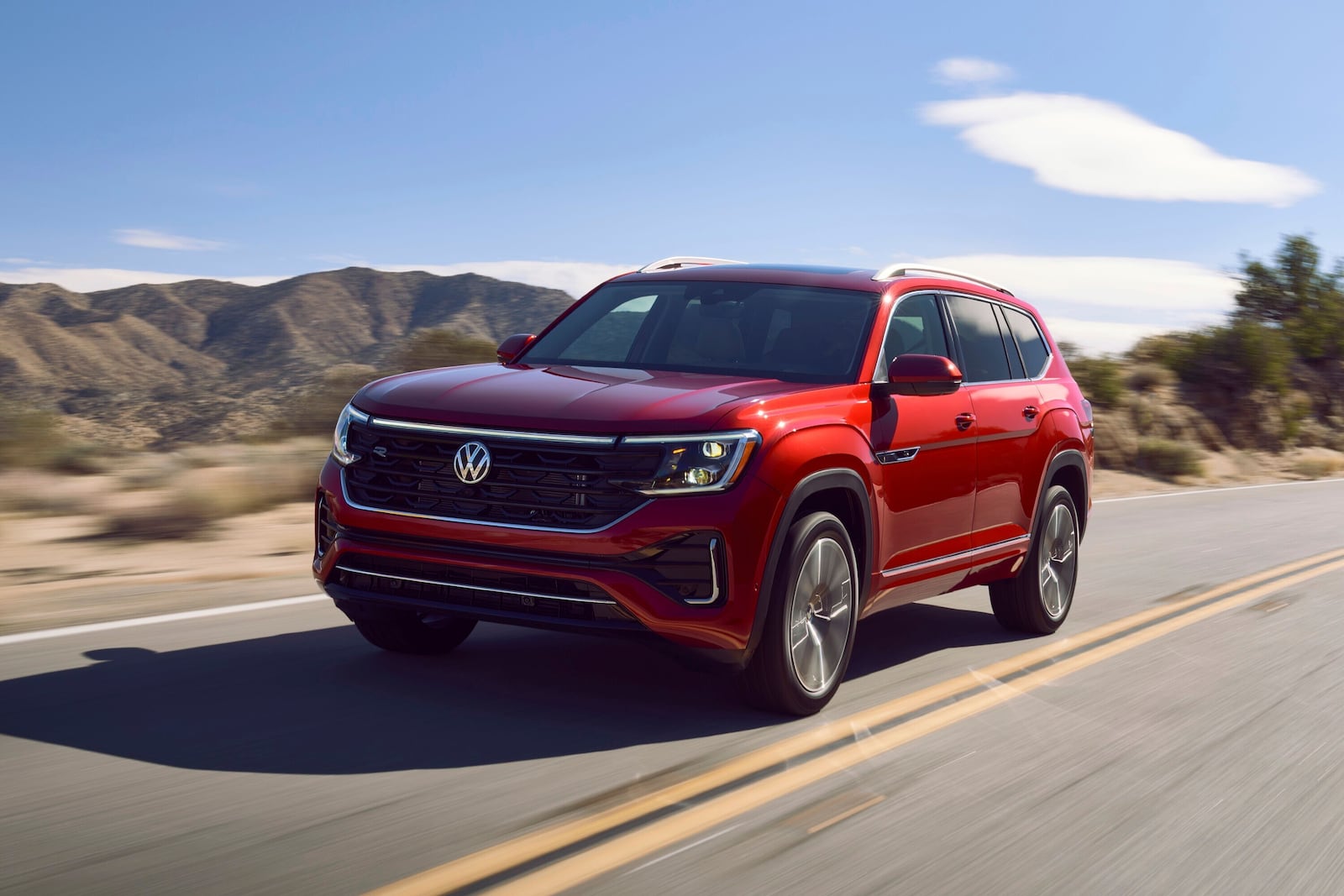 This photo provided by Volkswagen shows the 2025 Atlas. With a massive cargo area and space for adults in all three rows, it's one of the most spacious midsize SUVs you can buy. (Volkswagen of America via AP)