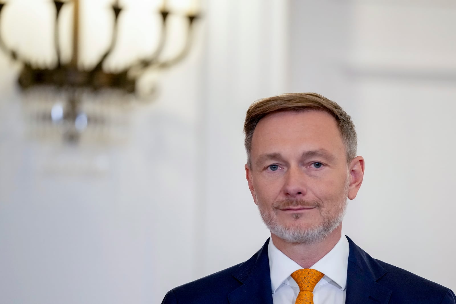 DismissedGerman Finance minister Christian Lindner stands in the Bellevue Palace in Berlin, Germany, Thursday, Nov.7, 2024. (AP Photo/Ebrahim Noroozi)