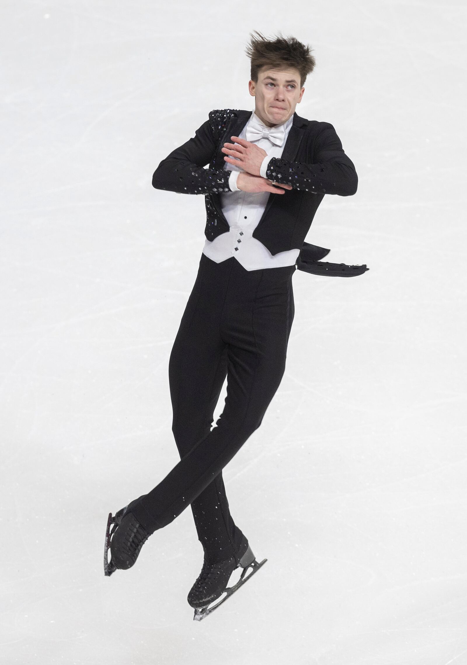 Maxim Naumov performs during the men's free skate competition at the U.S. figure skating championships Saturday, Jan. 25, 2025, in Wichita, Kan. (AP Photo/Travis Heying)