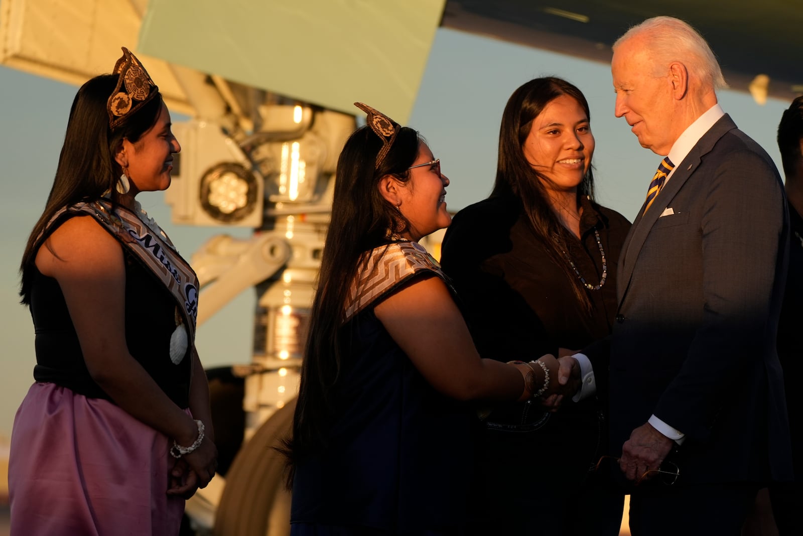 President Joe Biden greets people as he arrives at Phoenix Sky Harbor International Airport, Thursday, Oct. 24, 2024 in Phoenix. (AP Photo/Manuel Balce Ceneta)