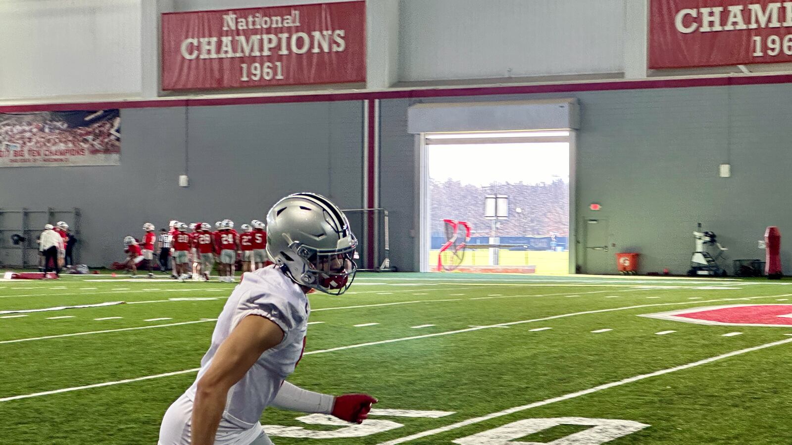 Aaron Scott Jr. at Ohio State football spring practice Columbus, Ohio, March 5, 2024 (Marcus Hartman/STAFF)