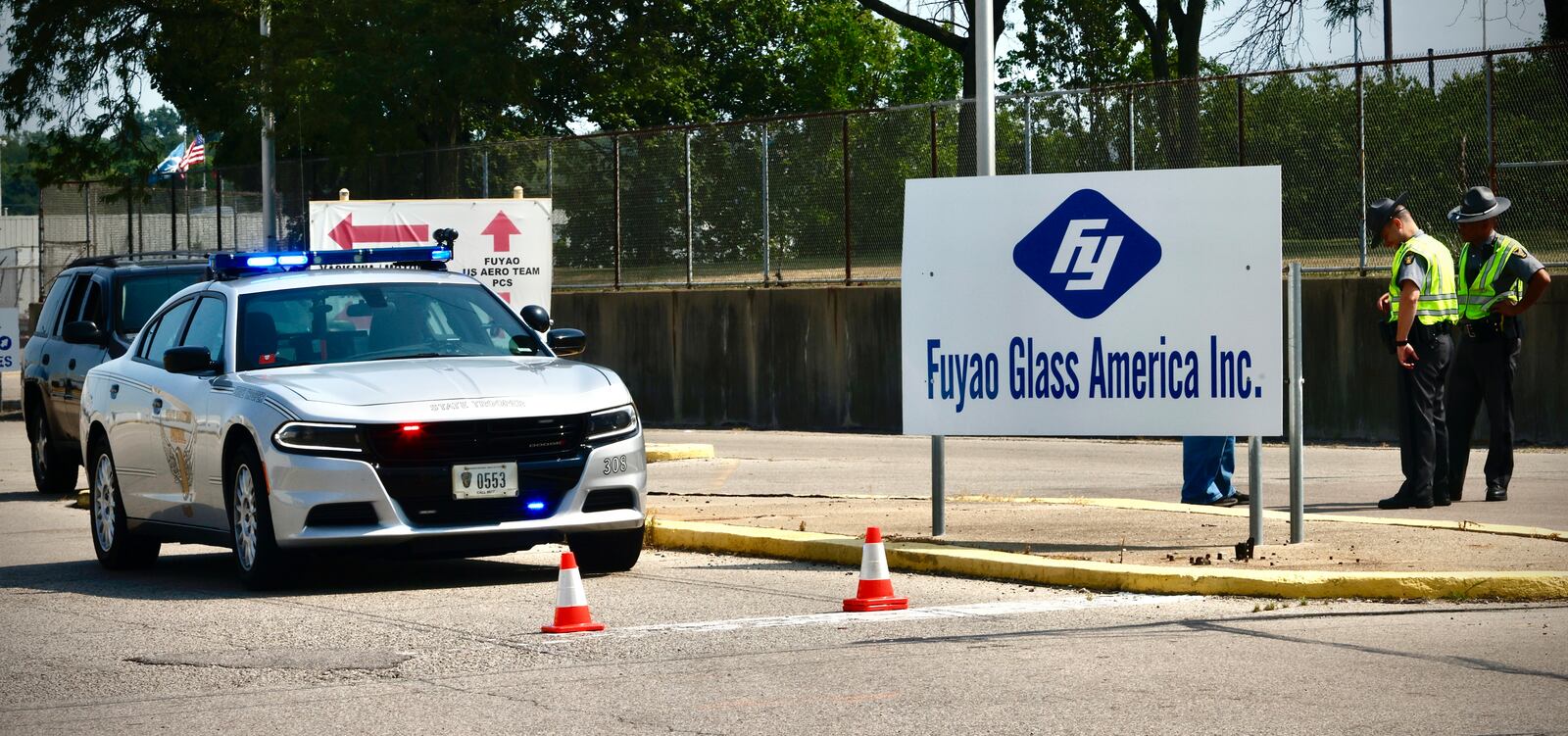 A large law enforcement presence was reported at Fuyao Glass America in Moraine on Friday, July 26, 2024. MARSHALL GORBY / STAFF