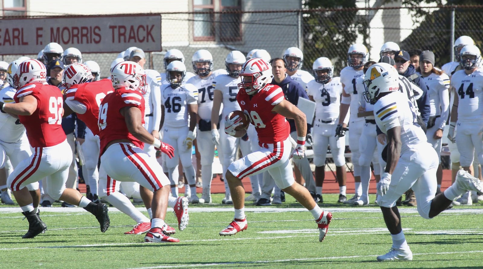 Wittenberg’s Jordan Burkey returns an interception against Allegheny on Saturday, Oct. 12, 2019, at Edwards-Maurer Field in Springfield. David Jablonski/Staff