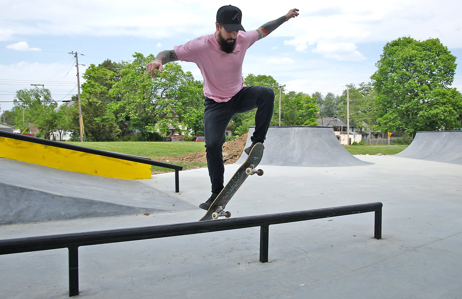 Steve Moore tries out the new National Trail Parks and Recreation skate park in Davey Moore Park Monday, May 13, 2024. BILL LACKEY/STAFF