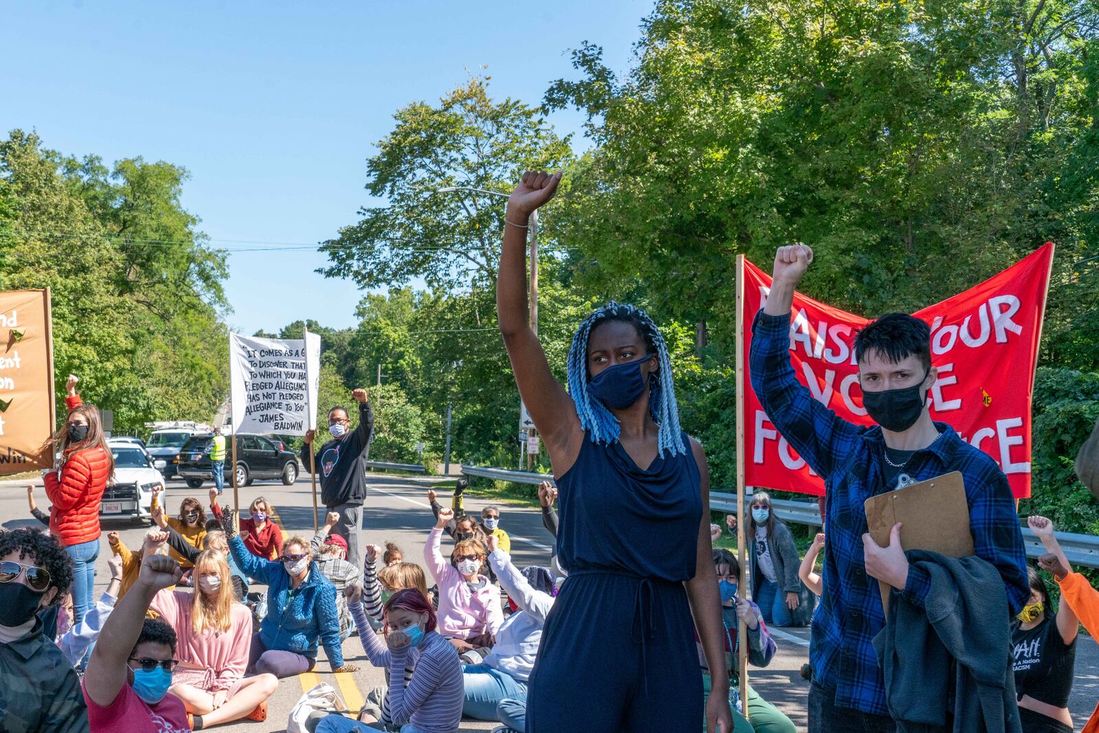 At a Black Lives Matter rally on Saturday, Sept. 19, protesters blocked traffic on U. S. Route 68 in downtown Yellow Springs for eight minutes and 46 seconds of silence, the approximate time a Minneapolis Police officer kneeled on George Floyd's neck.