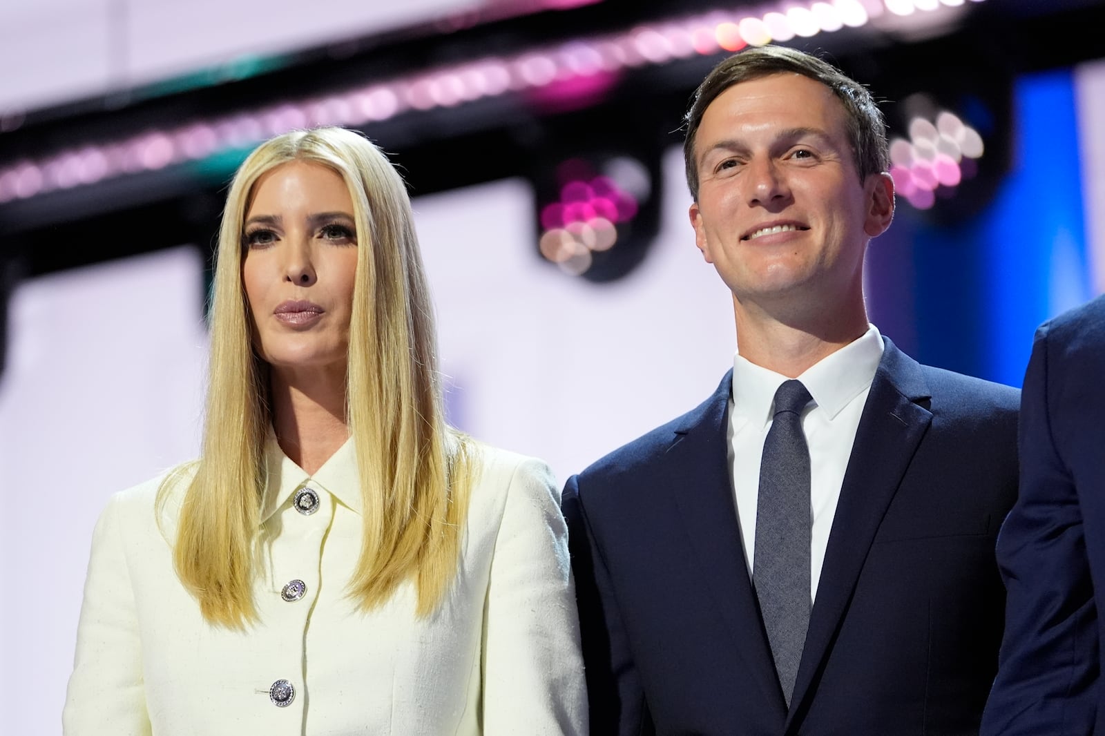 FILE - Ivanka Trump and Jared Kushner are seen during the final day of the Republican National Convention, July 18, 2024, in Milwaukee. (AP Photo/Paul Sancya, File)