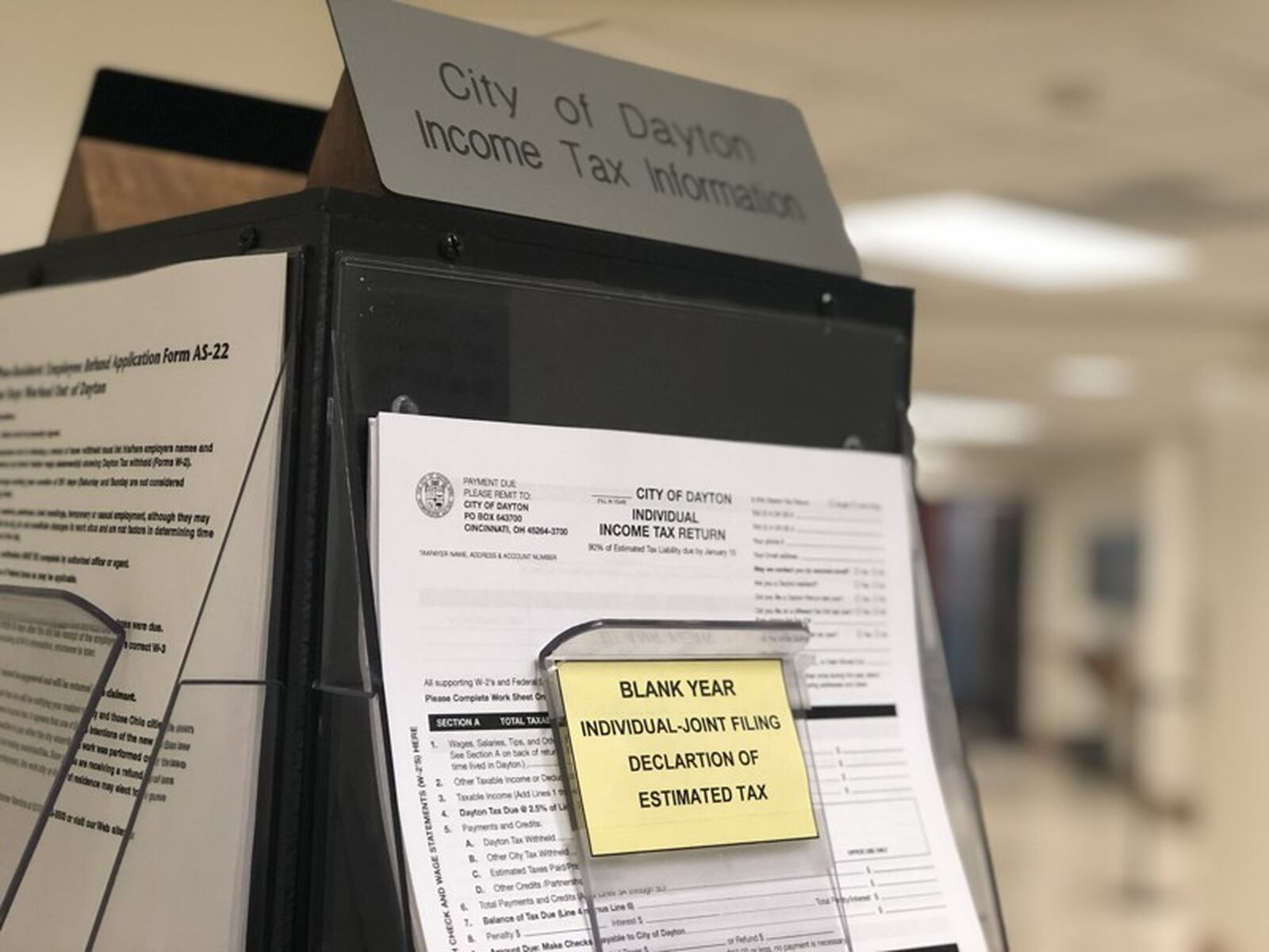 City of Dayton income tax forms at City Hall. ARCHIVE. CORNELIUS FROLIK / STAFF