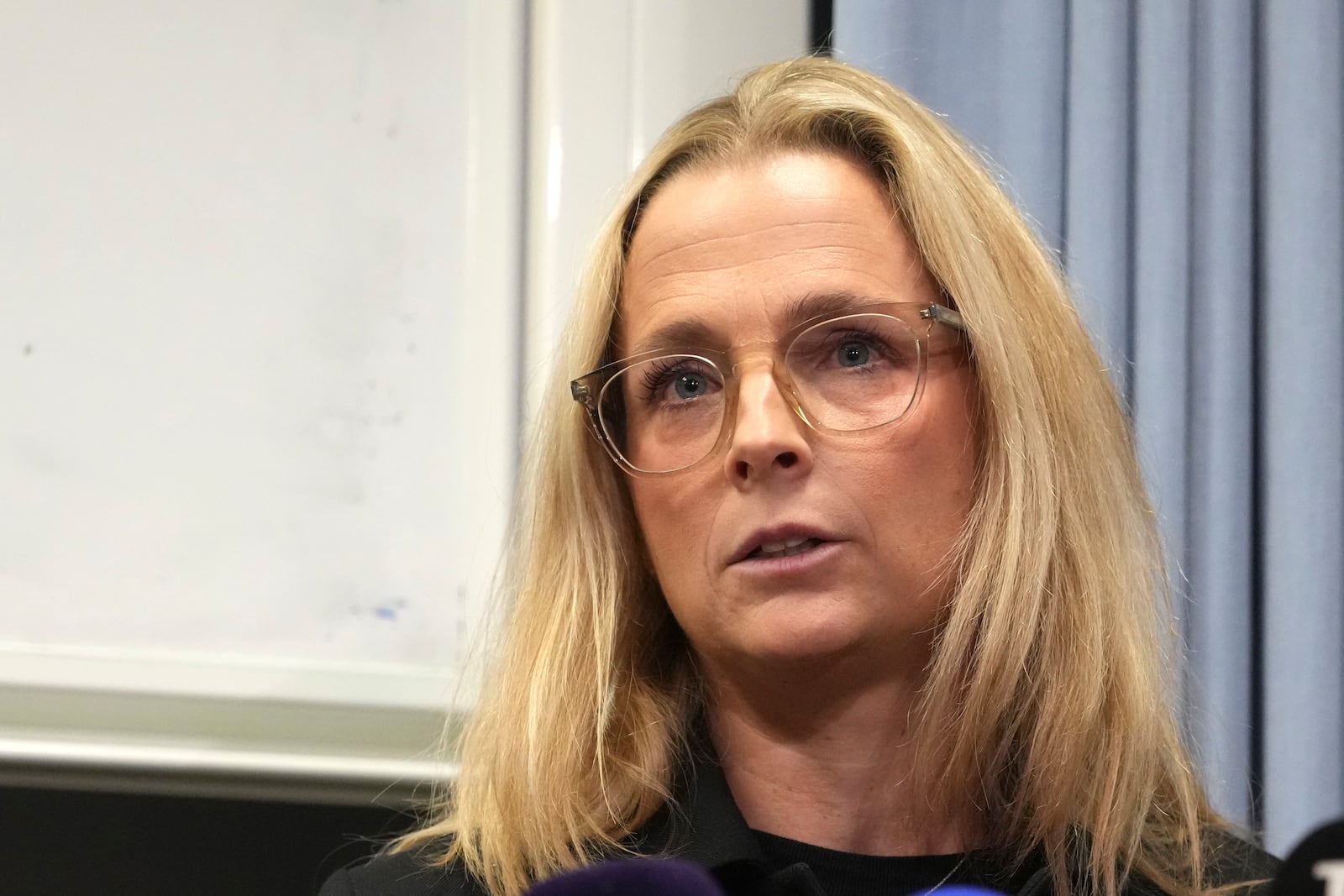 Leading prosecutor Elisabeth Anderson speaks during a news conference after a shooting at an adult education center, in Orebro, Sweden, Thursday, Feb. 6, 2025. (AP Photo/Sergei Grits)