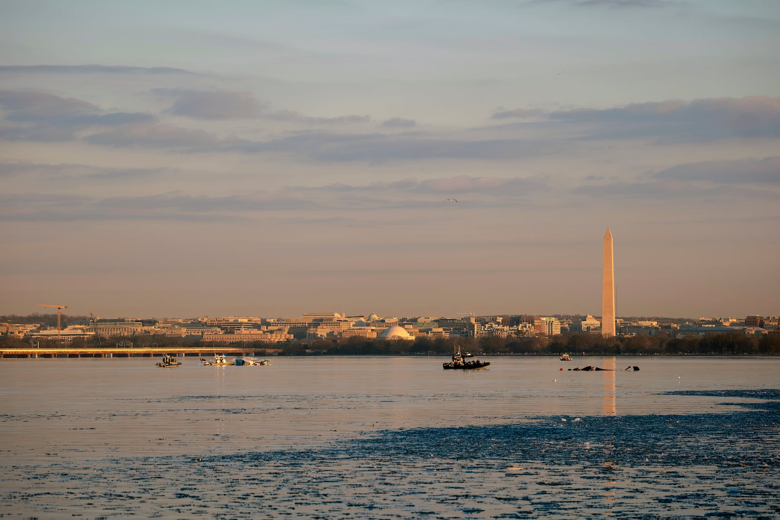 In this image provided by the U.S. Coast Guard, wreckage is seen in the Potomac River near Ronald Reagan Washington National Airport, Thursday, Jan. 30, 2025 in Washington. (Petty Officer 1st Class Brandon Giles, U.S. Coast Guard via AP)