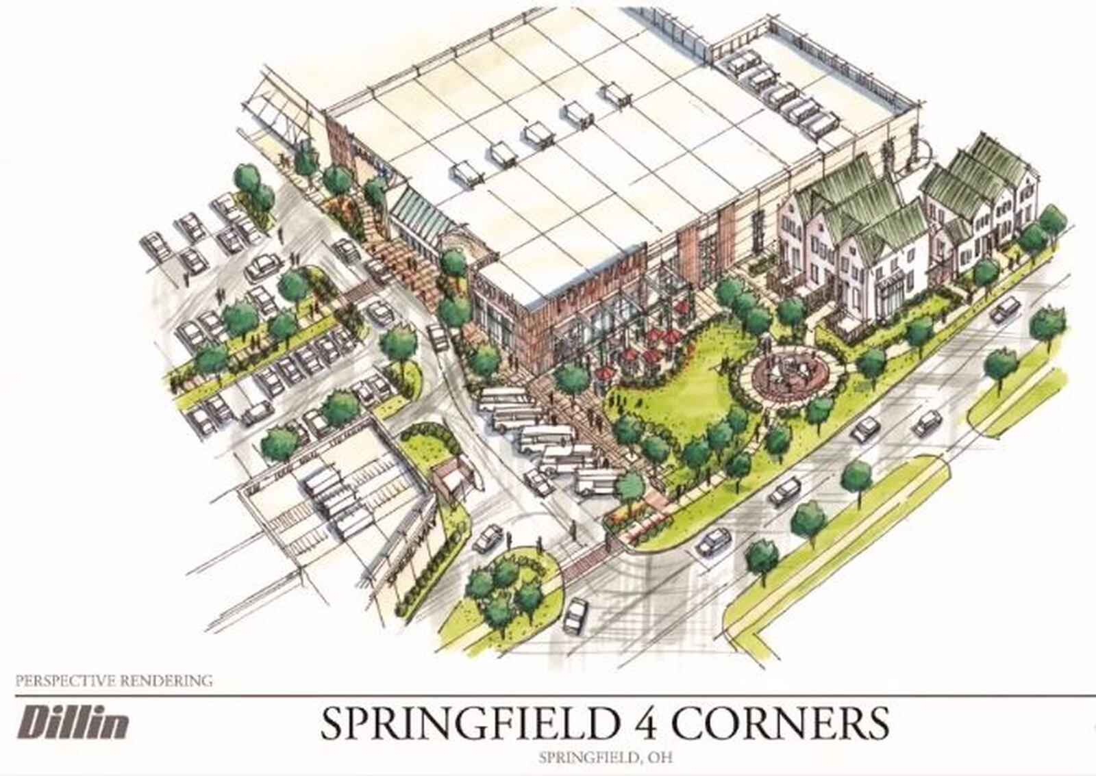 Dillin LLC presented this rendering of the proposed Springfield 4 Corners to Springfield officials during a virutal commission meeting over the summer. Photo by Riley Newton/Staff