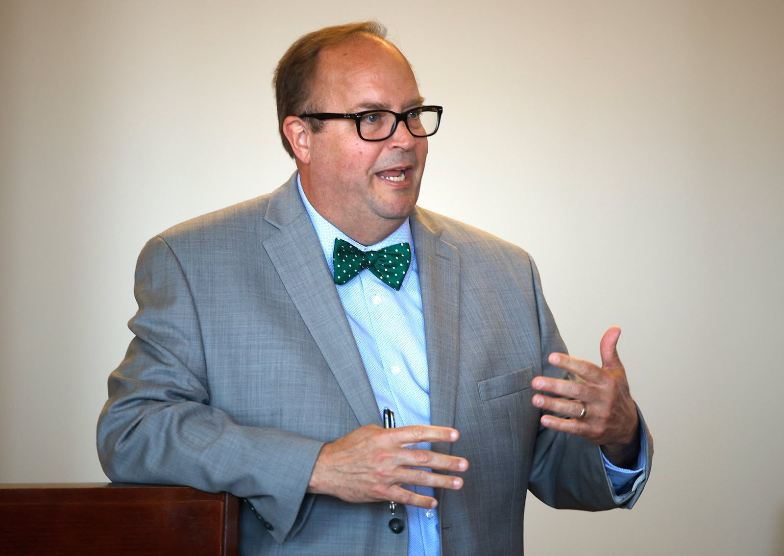 Clark County Prosecutor Dan Driscoll talks to prospective jurors during jury selection in the Hermanio Joseph trial Monday, April 29, 2024. BILL LACKEY/STAFF