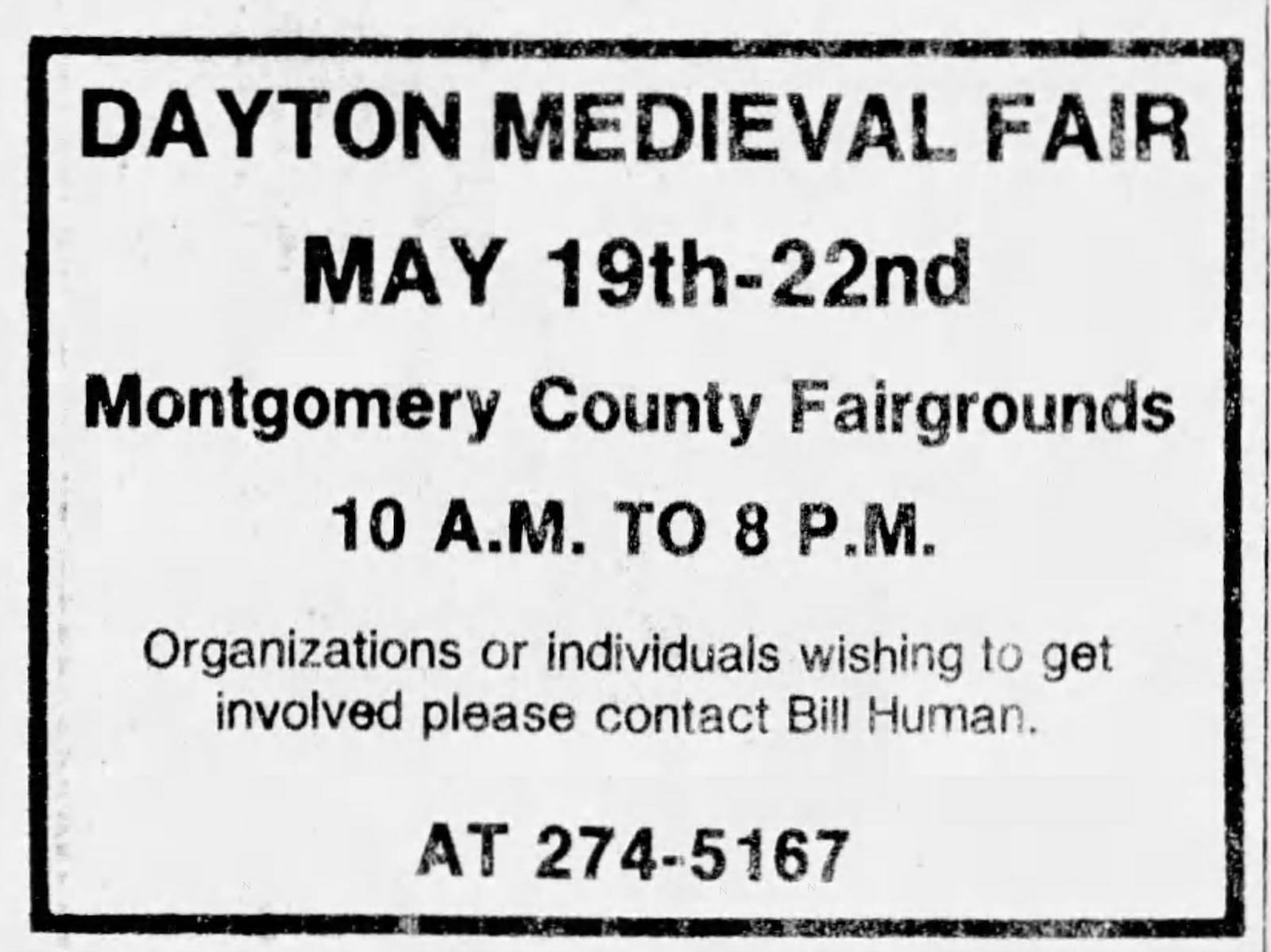 Dayton Medieval Fair 1983, run by Bill Human. DAYTON DAILY NEWS ARCHIVES.