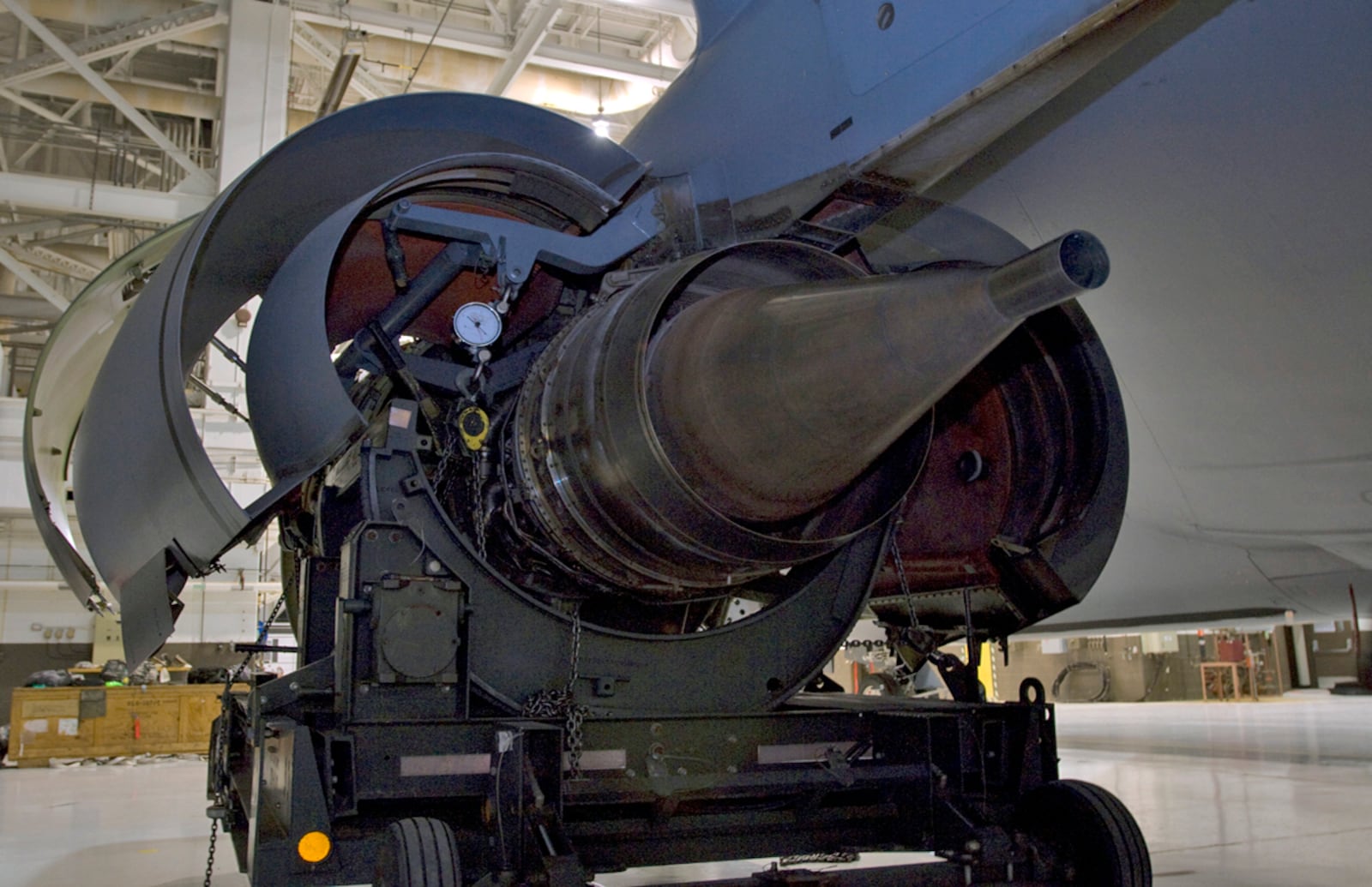 A KC-135R Stratotanker F108-100 engine awaits transportation March 3, 2010, from McConnell Air Force Base, Kan., to Tinker AFB, Okla., where it will be refurbished. (U.S. Air Force photo/Senior Airman Abigail Klein)