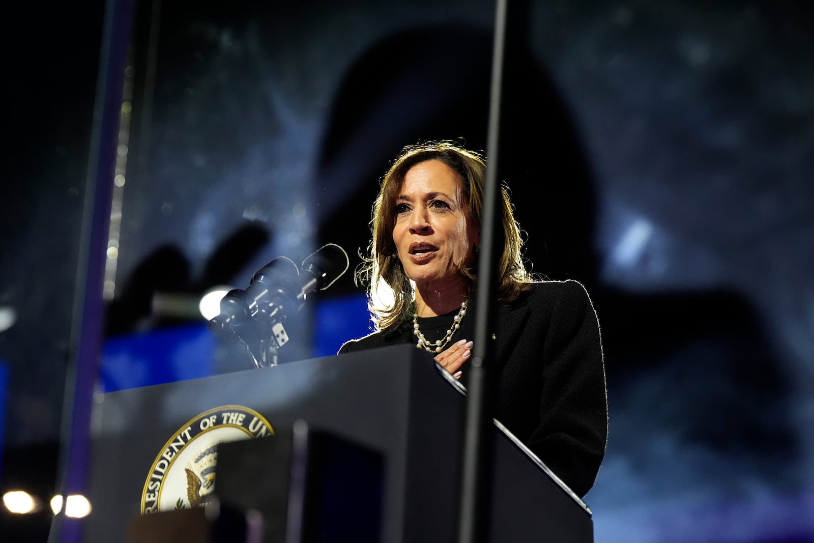 Democratic presidential nominee Vice President Kamala Harris speaks during a campaign rally outside the Philadelphia Museum of Art, Monday, Nov. 4, 2024, in Philadelphia. (AP Photo/Jacquelyn Martin)