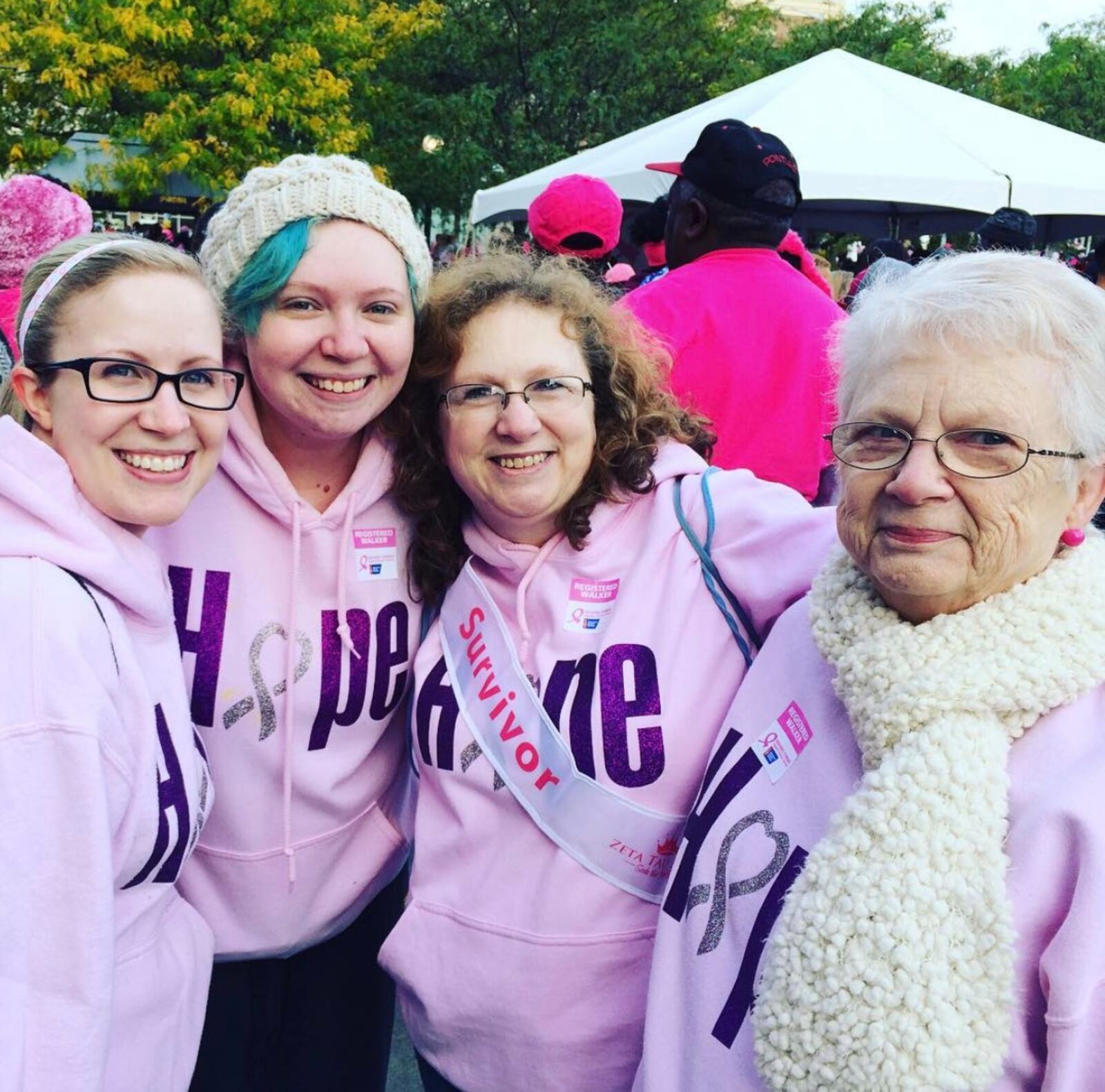 Lauren Rinehart (from left), sister Beth Weeks, mother Shari Young and grandmother Roberta Shank at the Making Strides Against Breast Cancer Walk 2016. CONTRIBUTED