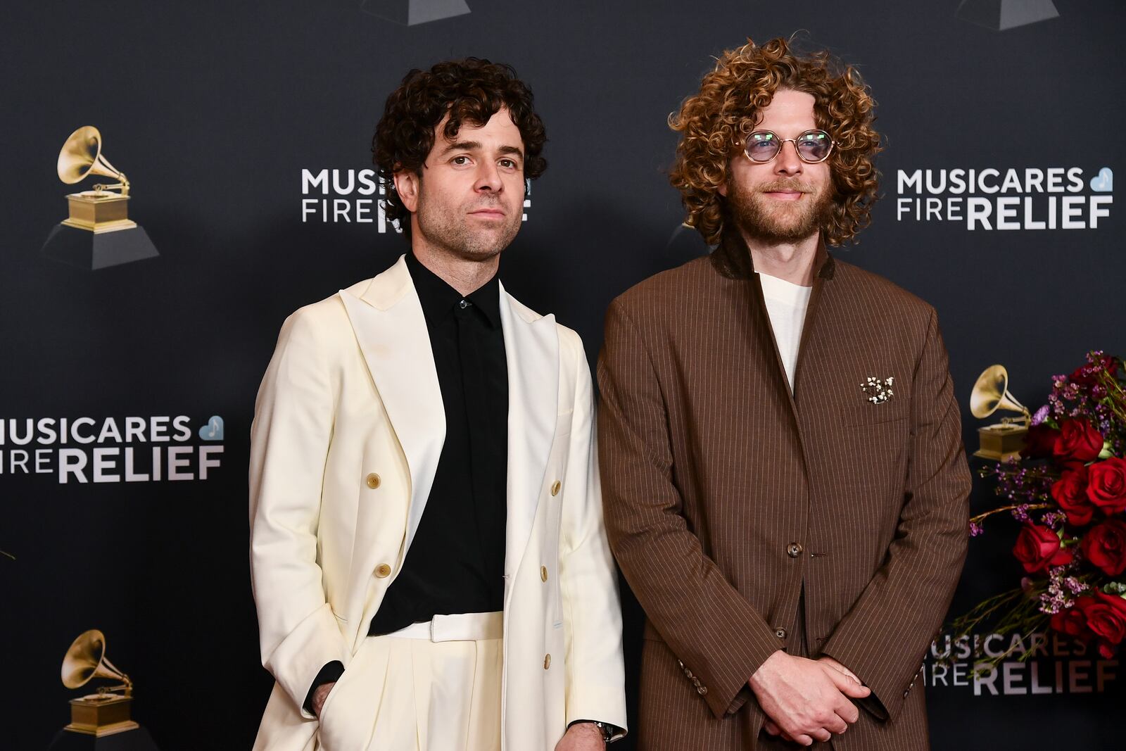 Taylor Goldsmith and Griffin Goldsmith of Dawes pose in the press room during the 67th annual Grammy Awards on Sunday, Feb. 2, 2025, in Los Angeles. (Photo by Richard Shotwell/Invision/AP)